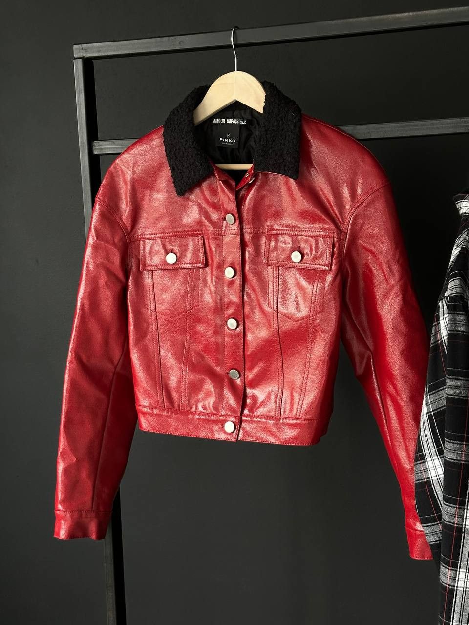 Pinko Pinko Red Shine Fur Trim Cropped Jacket Made In Italy Size S / US 4 / IT 40 - 2 Thumbnail