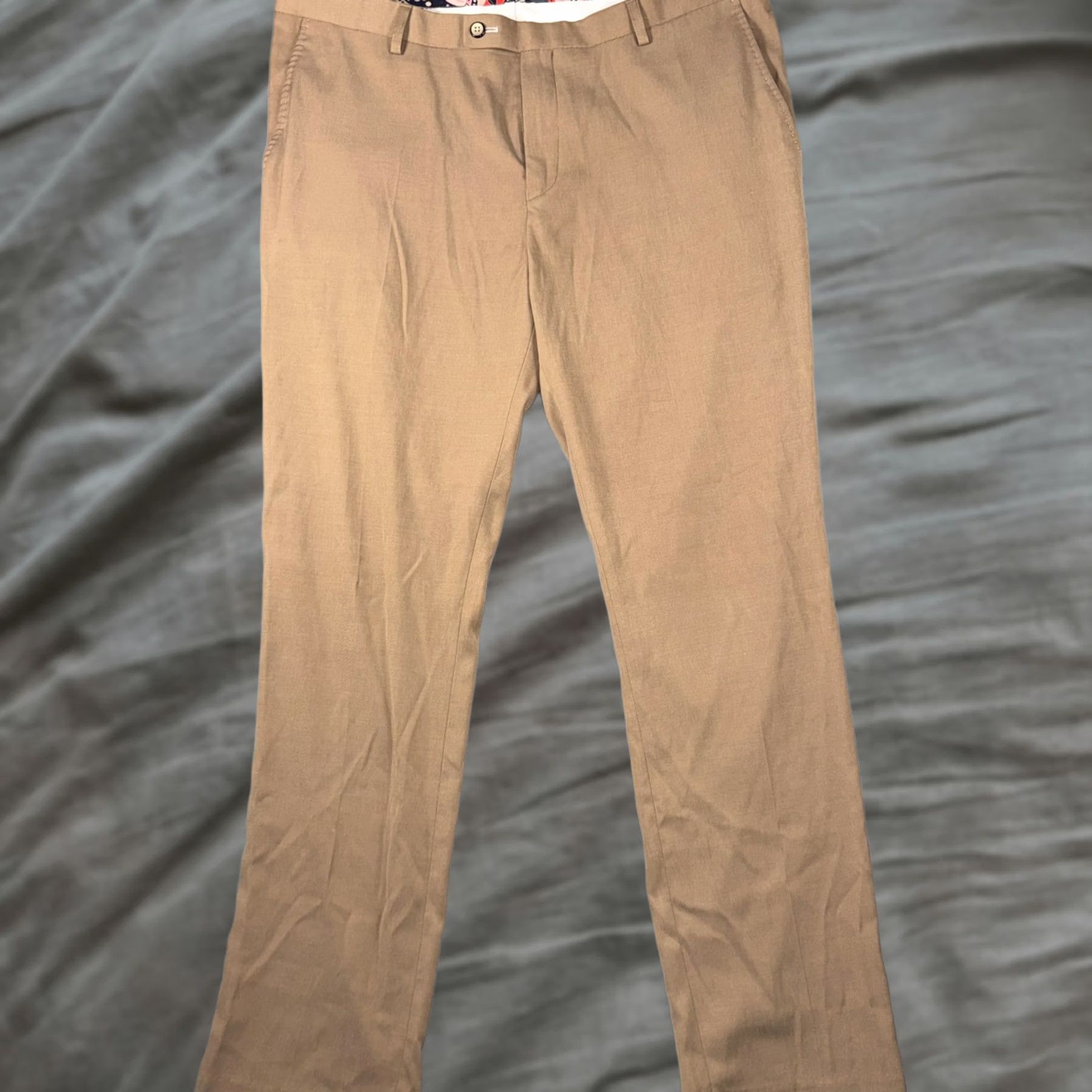 Vintage Paisley & Gray Pants Mens 36x32 Beige Slim Fit Dress Stretch Chino Casual Dress Pants Slim Front Pockets Mens Beige Spring 36x32 Size US 36 / EU 52 - 1 Thumbnail
