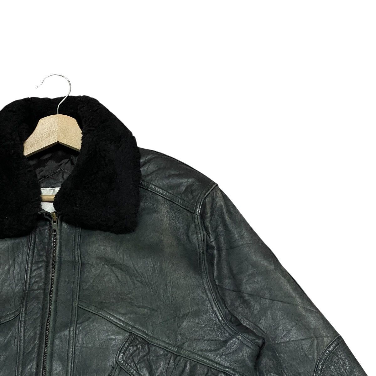 Genuine Leather Vtg Moda Italiana Flight Bomber Leather Jacket Fur Collar Size US L / EU 52-54 / 3 - 2 Thumbnail