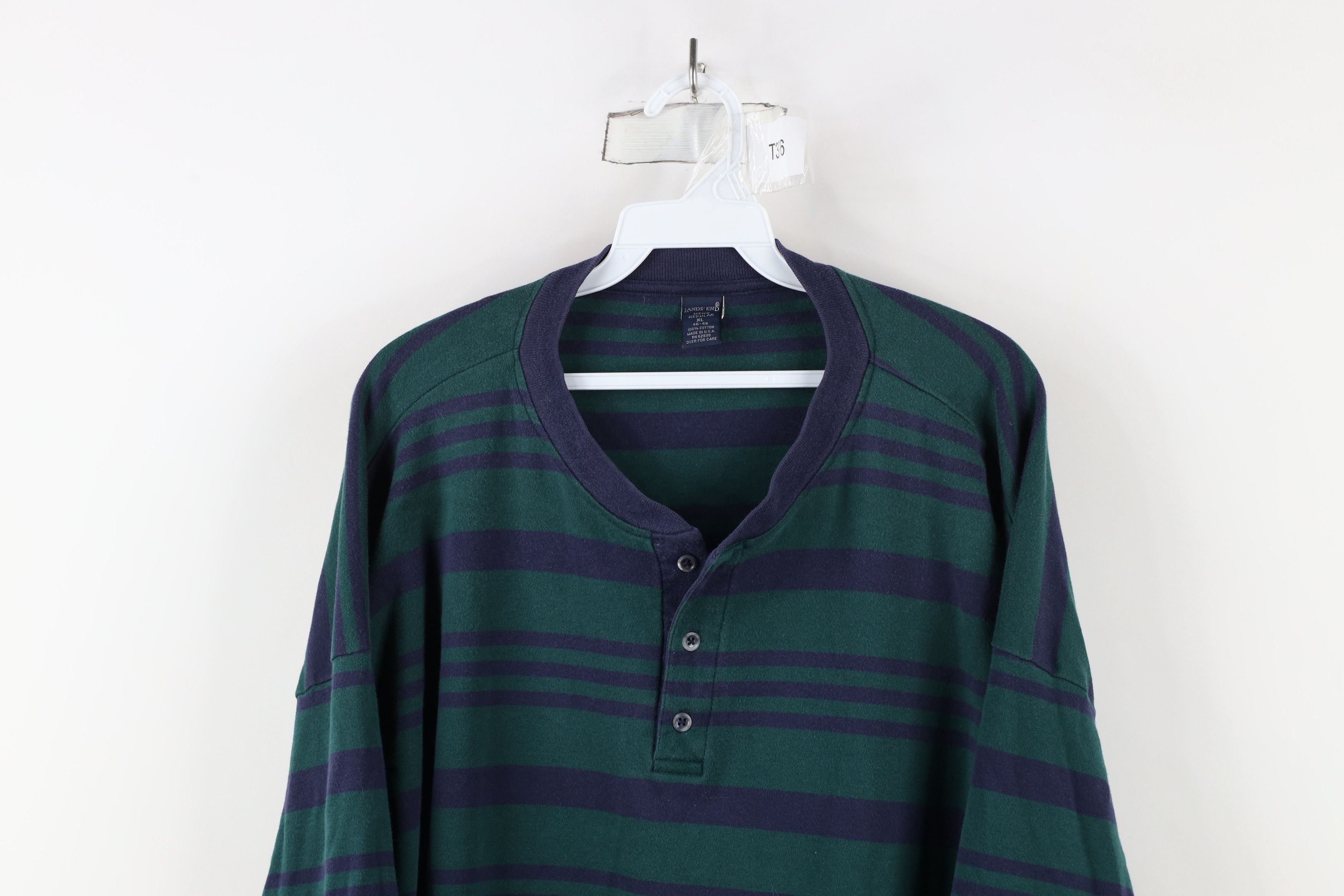 Lands' End × Vintage Vintage 90s Lands End Block Long Sleeve Henley T-Shirt USA Size US XL / EU 56 / 4 - 2 Thumbnail