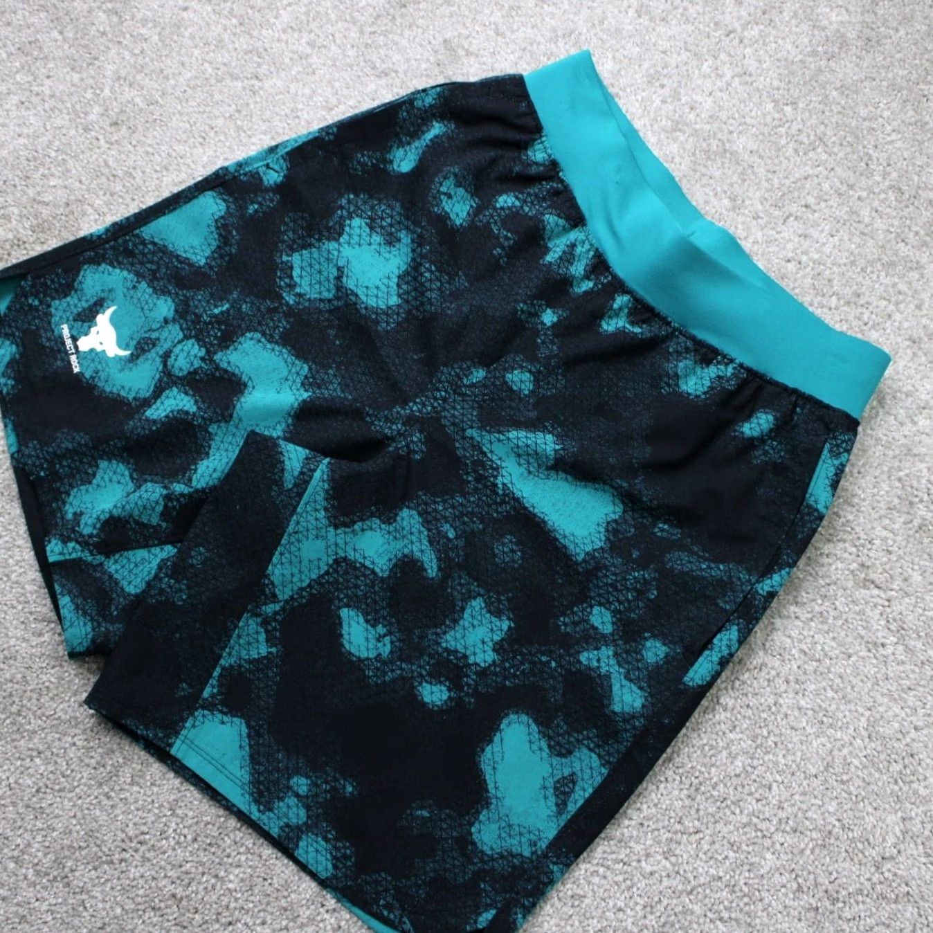 Under Armour Under Armour Project Rock Shorts Mens Small Blue Camo 9" Inseam Athletic Drawstring Pockets Regular Fit Size US 29 - 3 Thumbnail