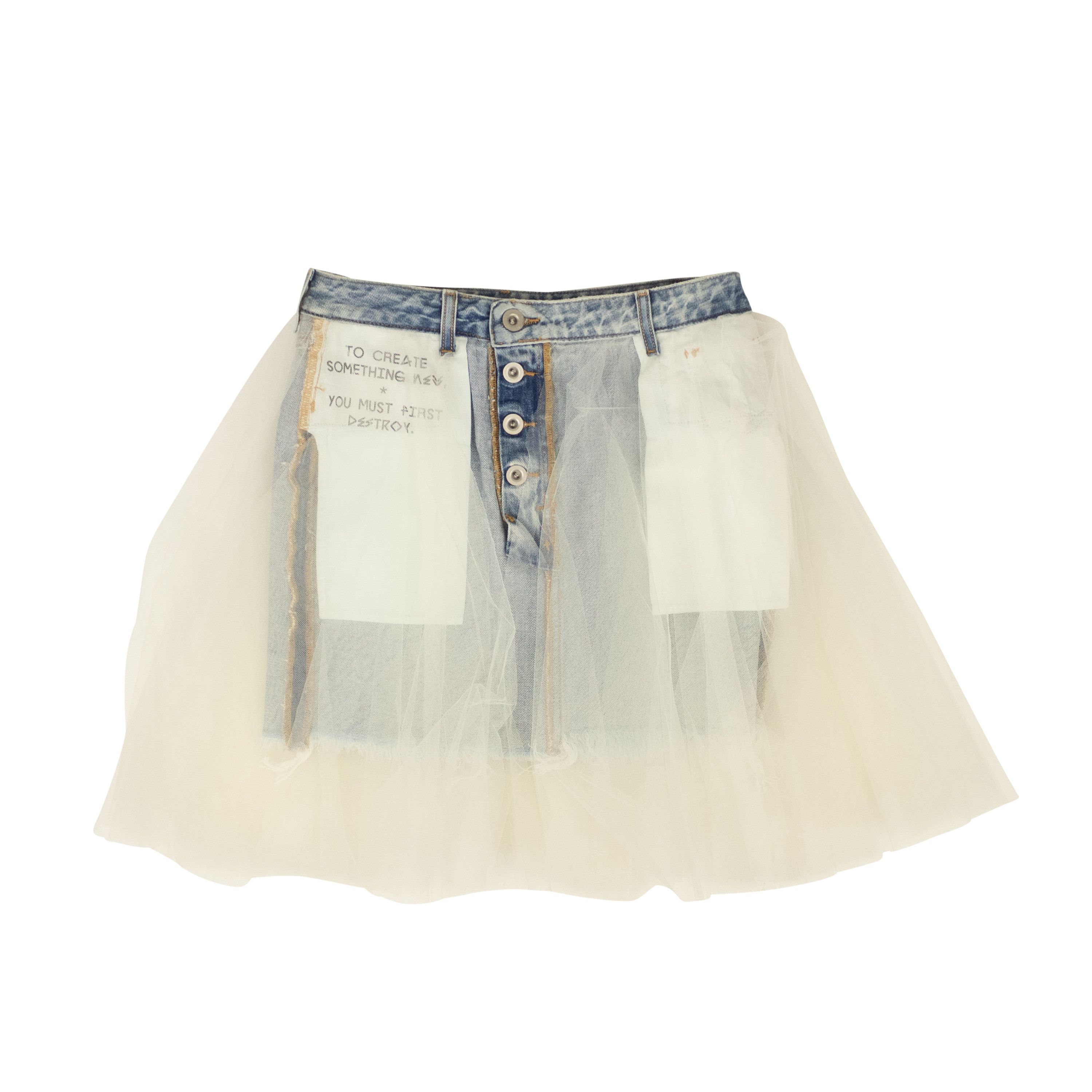 image of Unravel Project Blue Wash Tulle Denim Mini Skirt Size 26, Women's