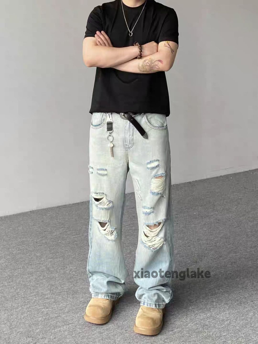 Vintage Custom washed faded loose baggy hiphop ripped jeans Size US 38 / EU 54 - 4 Thumbnail