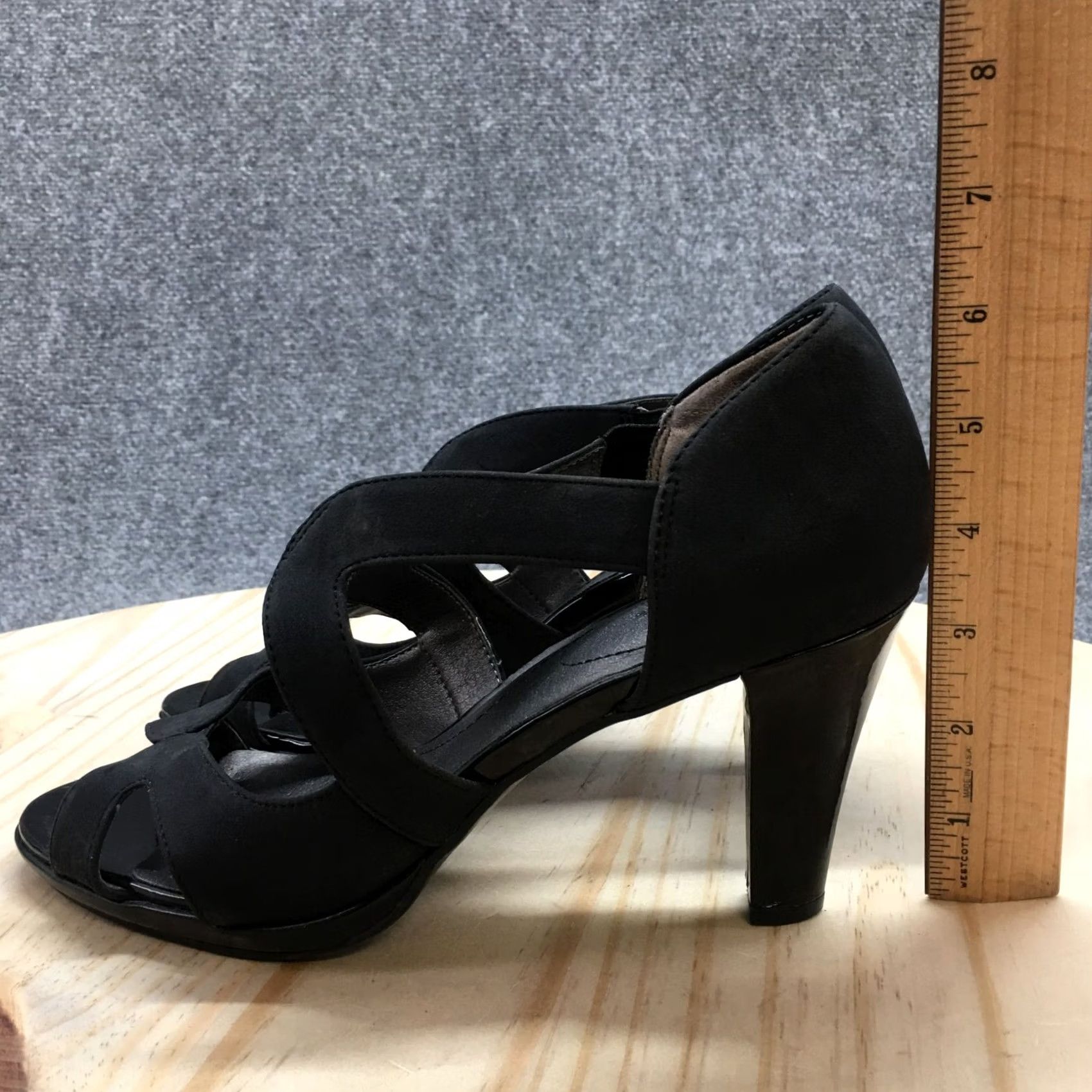 Vintage LifeStride Heels Womens 10 M Pump Black Cut Out Peep Toe Slip On Cone Heels Size US 10 / IT 40 - 6 Thumbnail