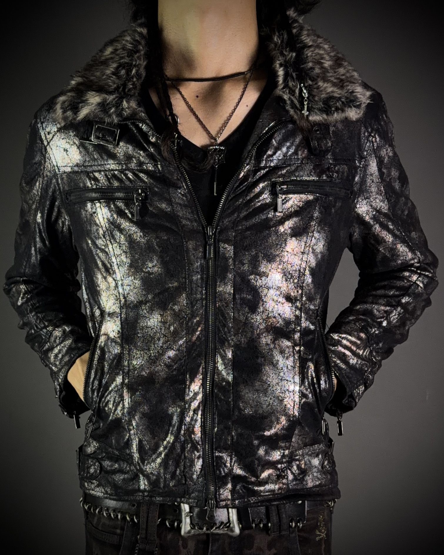 Japanese Brand TRIZY Silver Bronze Glossy Fur Jacket Size US S / EU 44-46 / 1 - 1 Thumbnail