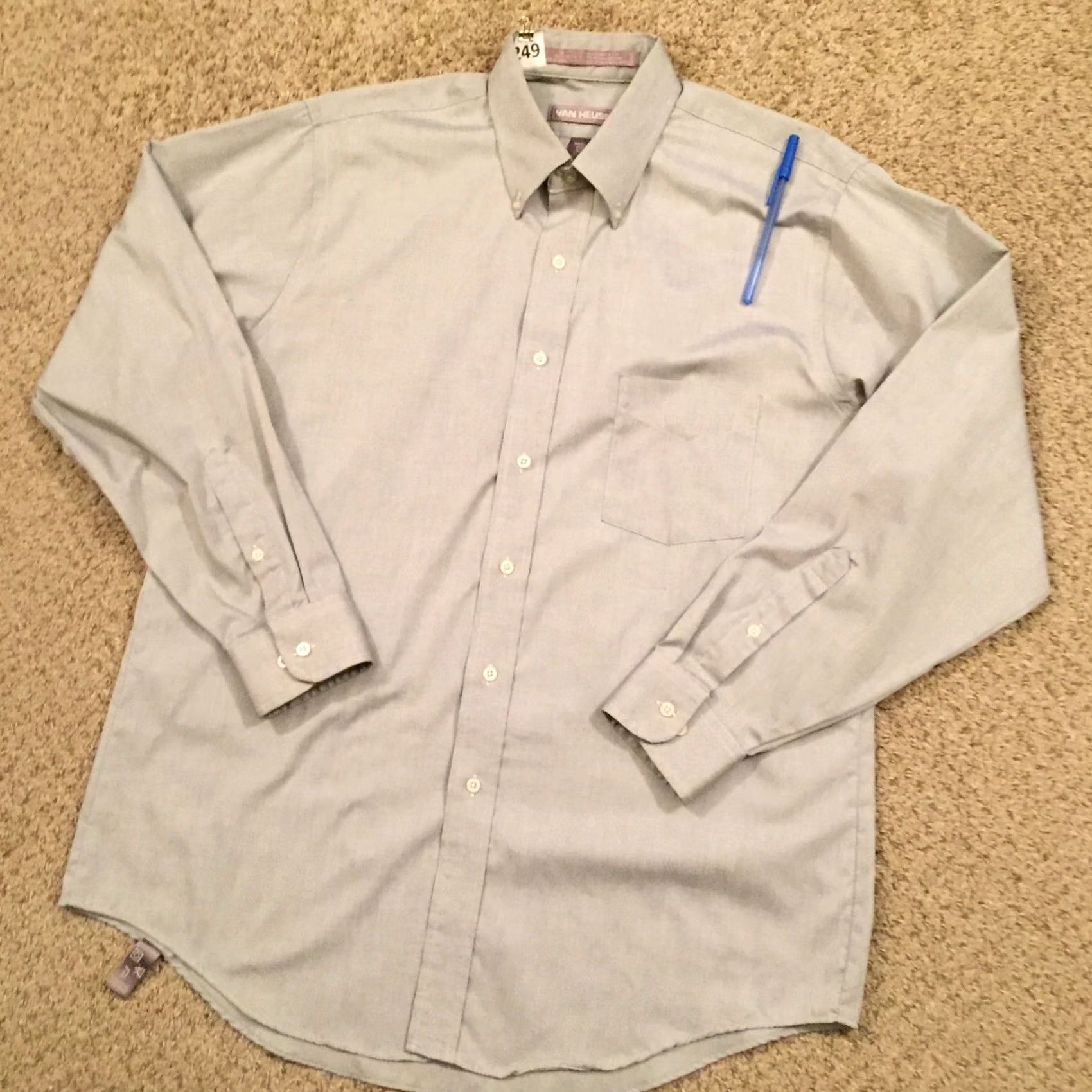 Van Heusen Van Heusen Shirt Mens 16.5 Gray Long Sleeve Button Down Size US XL / EU 56 / 4 - 2 Thumbnail