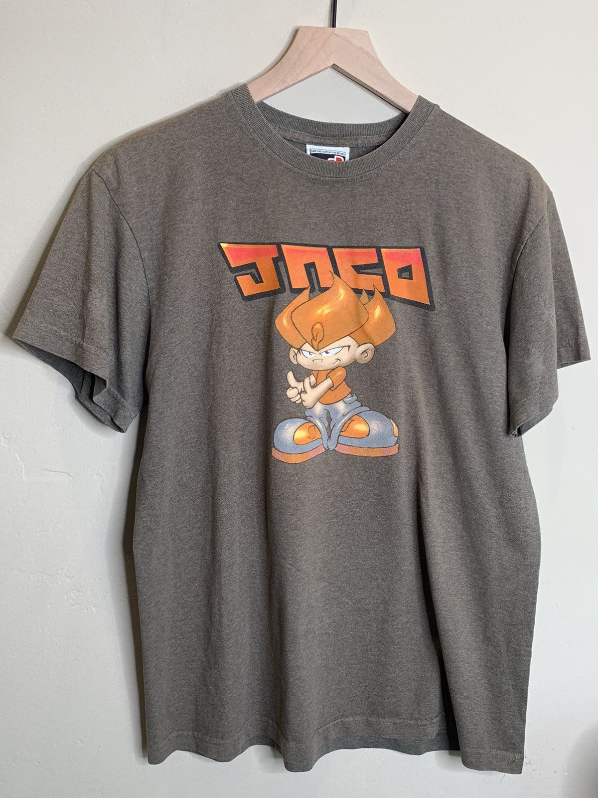 image of Vintage Jnco Flamehead Y2K Skate Usa-Made T-Shirt in Brown, Men's (Size Medium)