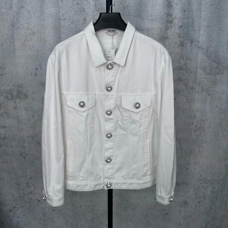 Miu Miu Miu Miu White Denim Jacket for Women's Spring 0089 Size M / US 6-8 / IT 42-44 - 1 Thumbnail