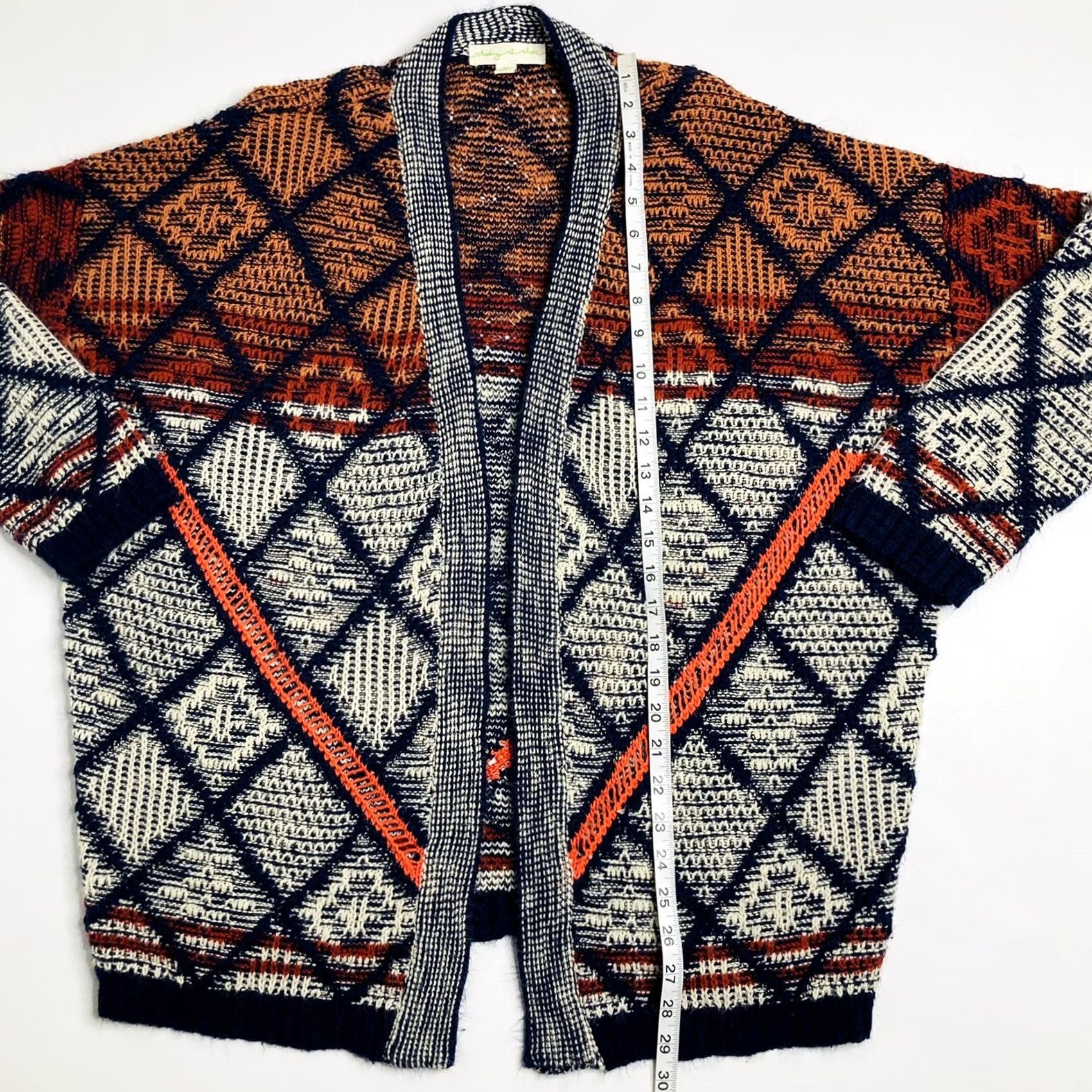 Urban Outfitters Staring at Stars Urban Outfitters Cardigan Medium Knit Diamond Print Oversized Open Front Cable-Knit Bohemian Womens Size M / US 6-8 / IT 42-44 - 7 Thumbnail