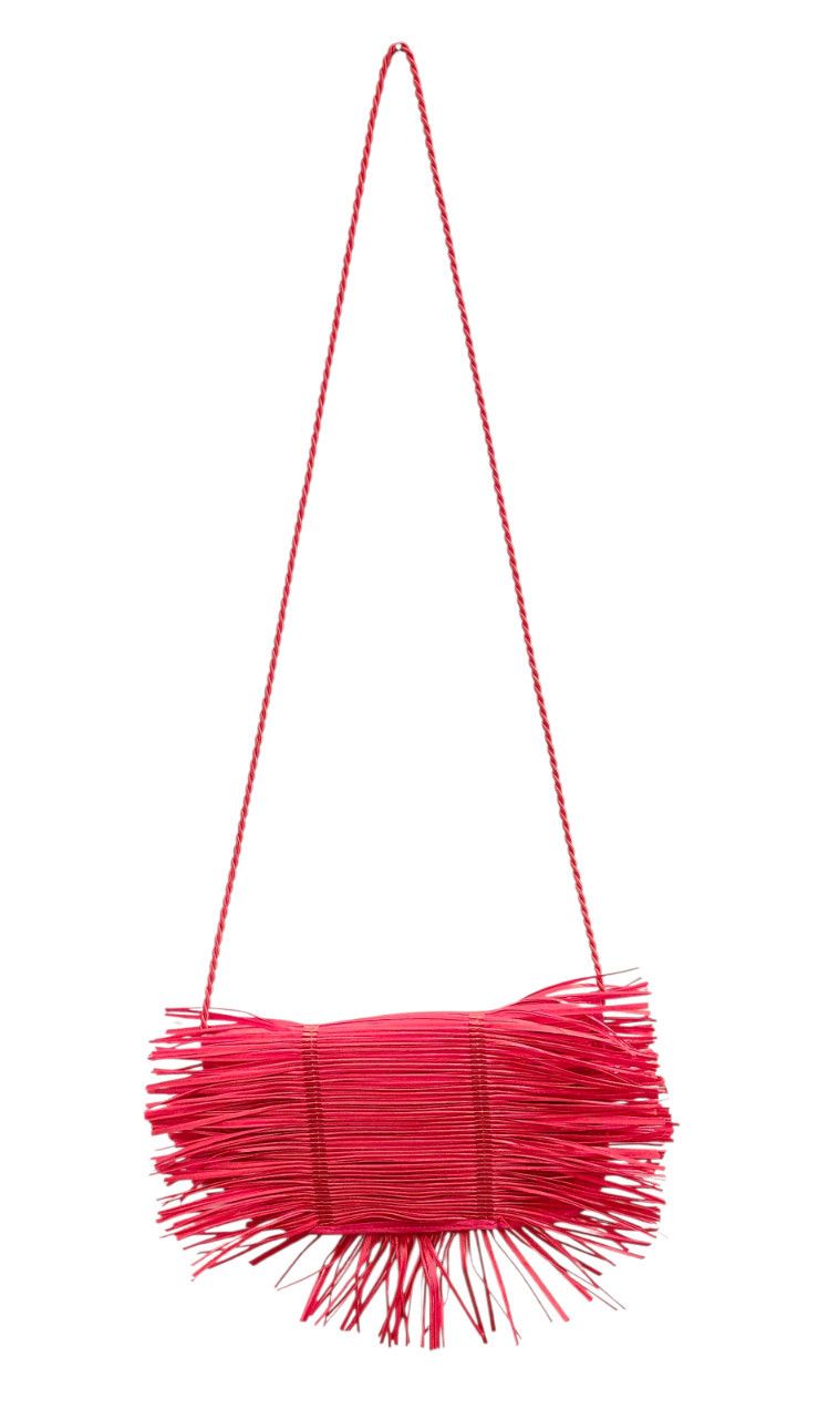 Other Alexandra Tsoukala Red Pleated Satin Fringe Clutch Bag Size ONE SIZE - 5 Thumbnail