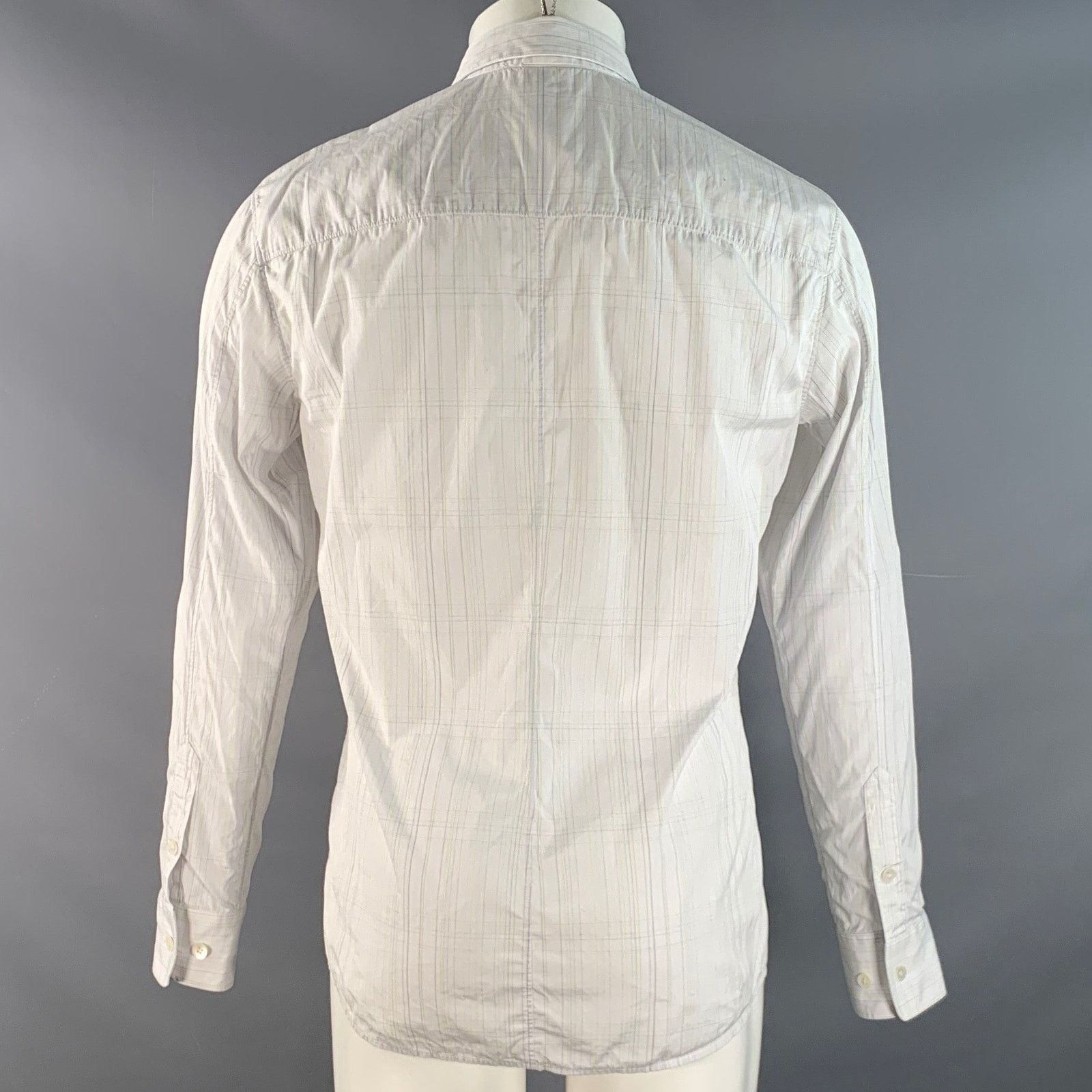 Helmut Lang M White Green Plaid Cotton Pointed Collar Long Sleeve Shirt Size US M / EU 48-50 / 2 - 4 Thumbnail
