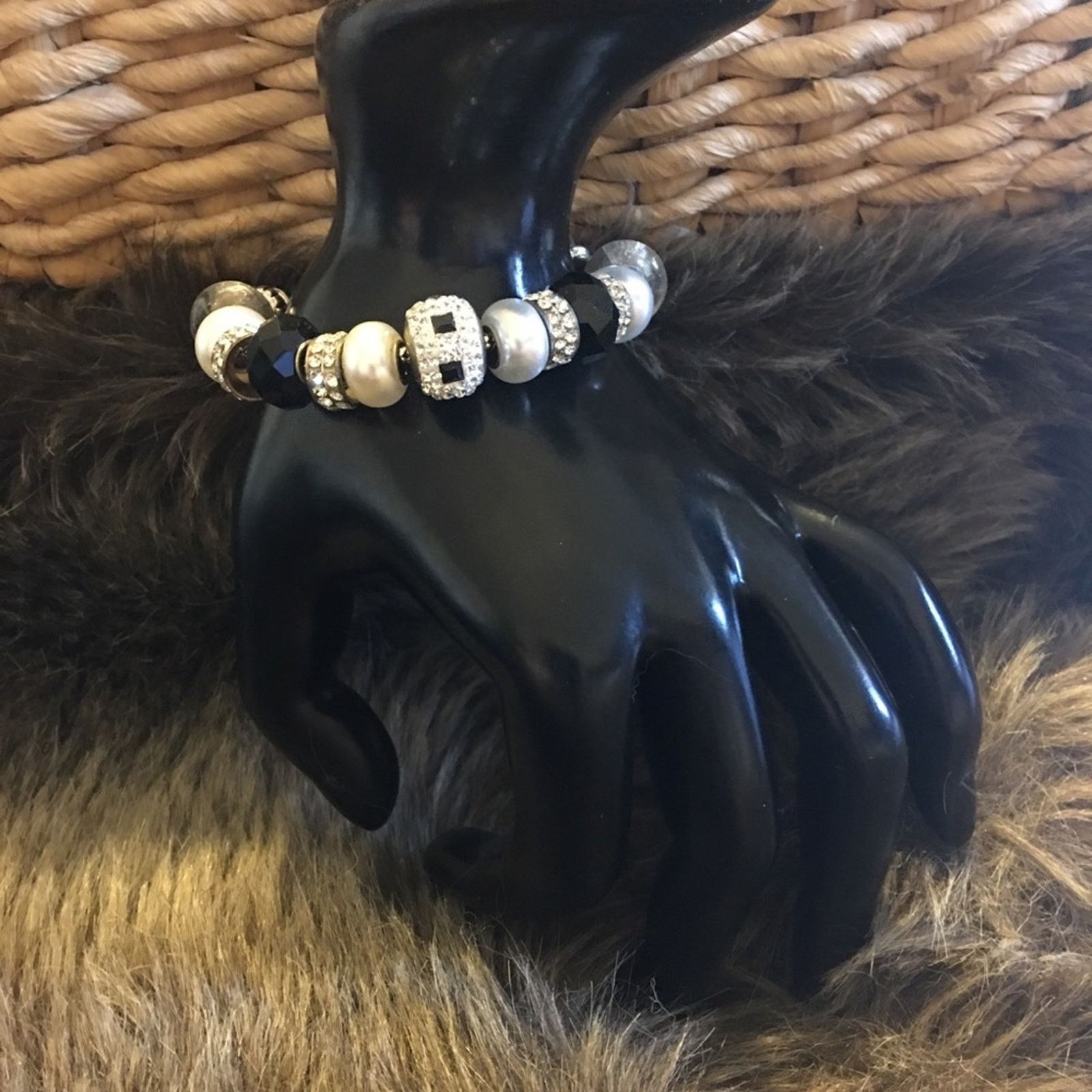 Jewelry Bling black & white silver tone charm bracelet Size ONE SIZE - 3 Thumbnail