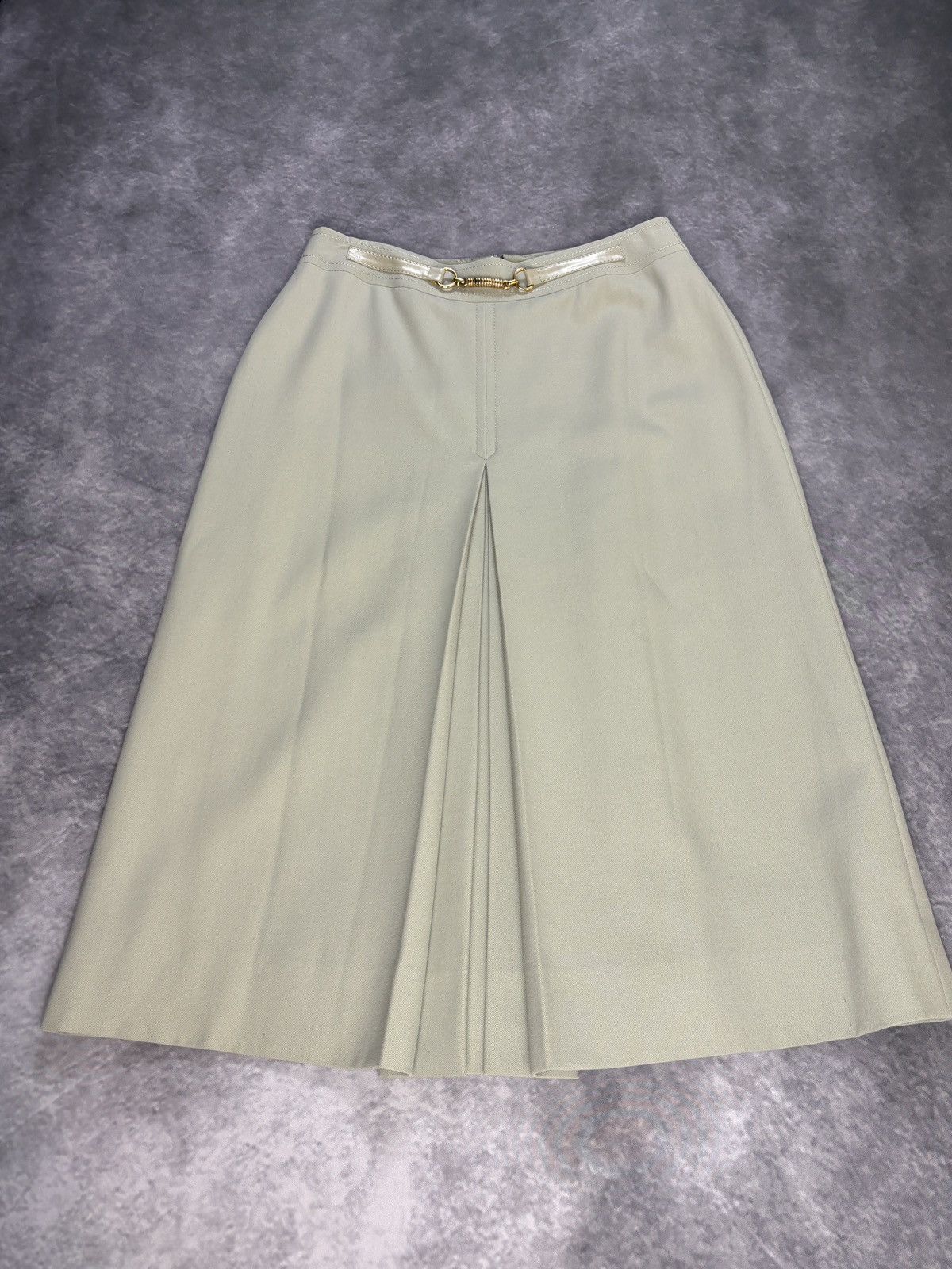 Celine × Vintage 1970s Celine Skirt Vintage Wool Maxi Pistachio Horsebit Gold Size 28" / US 6 / IT 42 - 17 Thumbnail