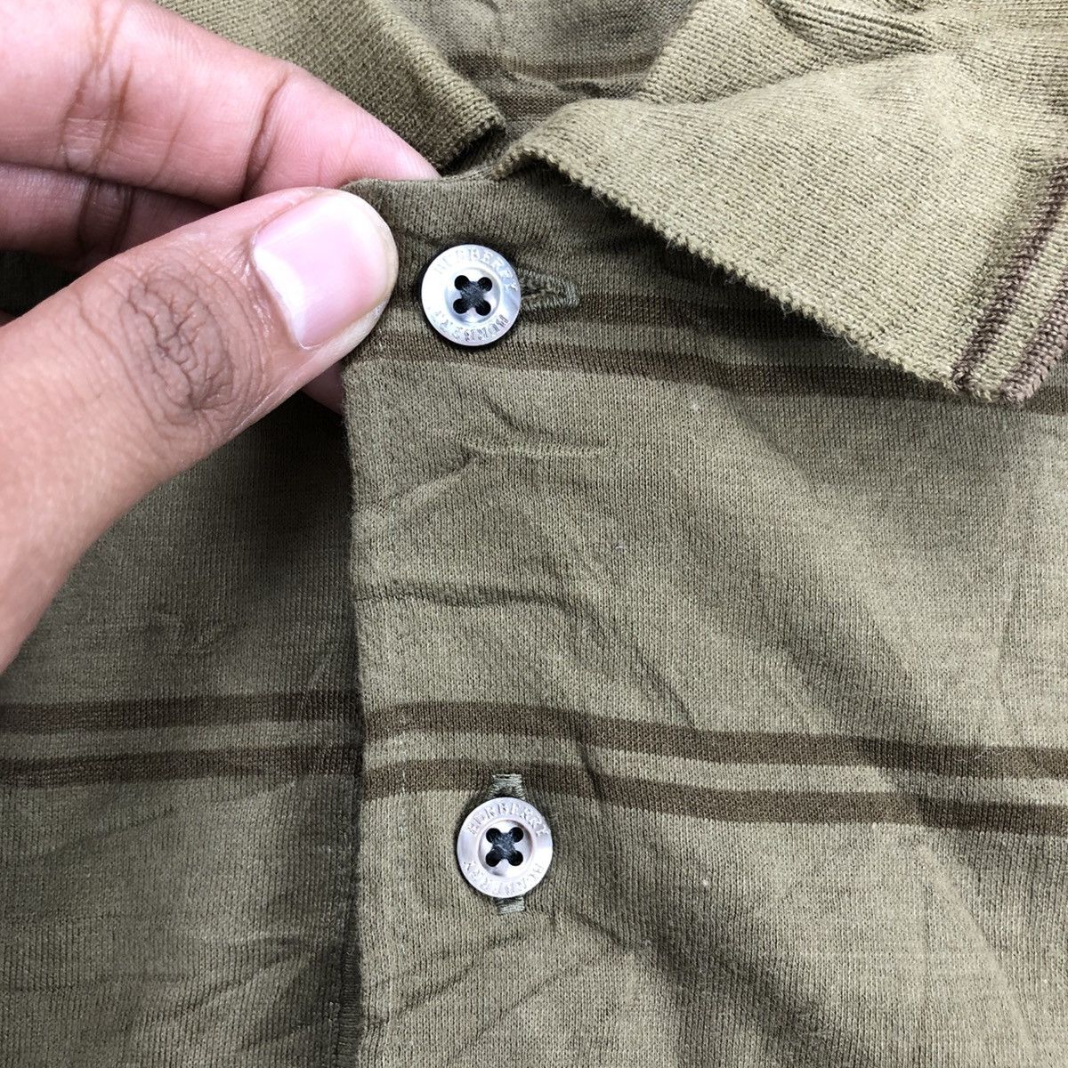 Burberry × Designer × Vintage Vintage Burberry London Striped Olive Green Polo Shirt Size US M / EU 48-50 / 2 - 6 Thumbnail
