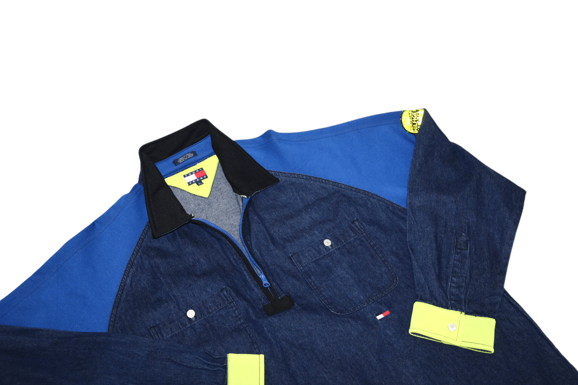 Tommy Hilfiger 90's RARE💥Tommy Jeans Indigo Denim Softshell Trim Pullover Size US XL / EU 56 / 4 - 2 Thumbnail