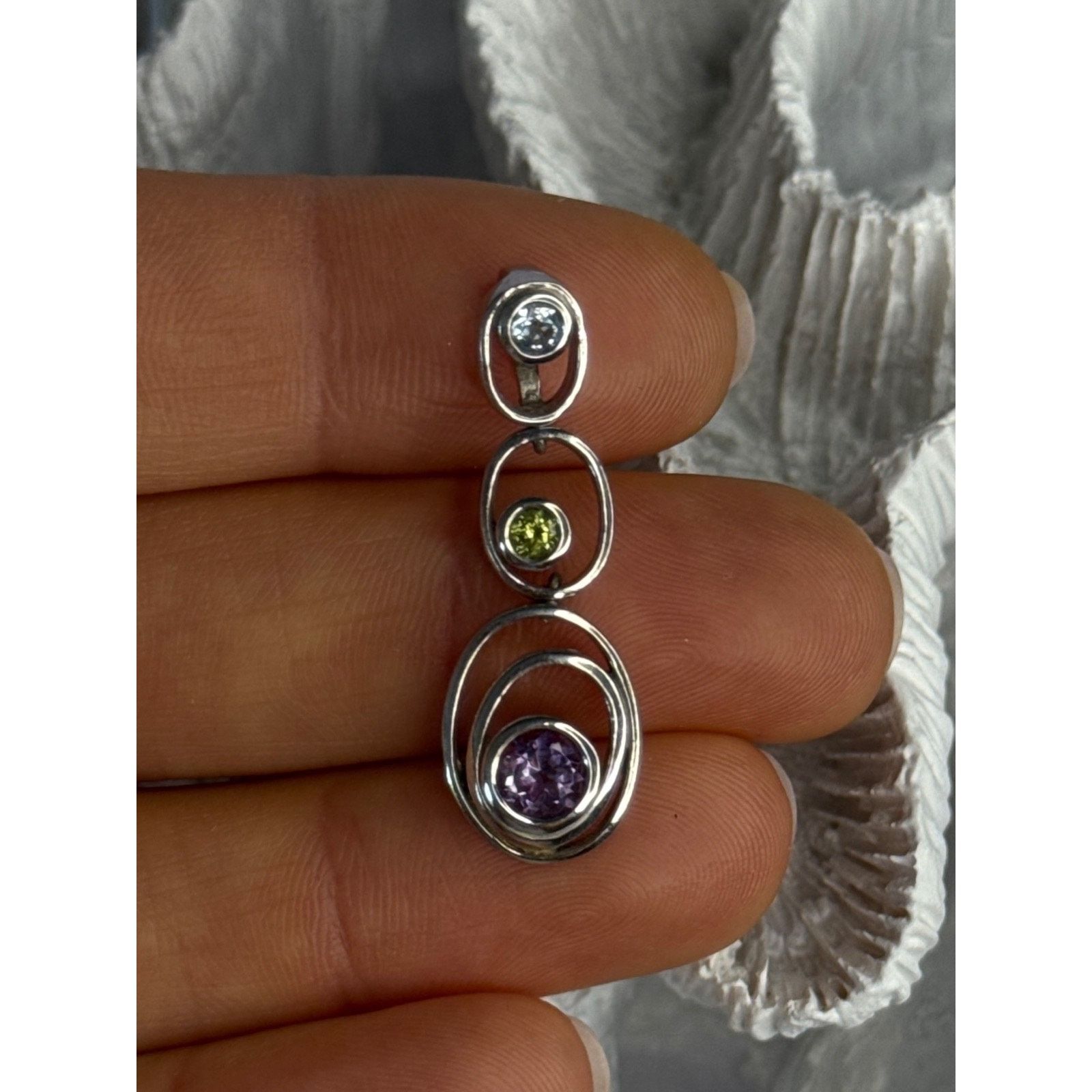 Jewelry 925 STERLING SILVER AMETHYST & PERIDOT & TOPAZ PENDANT Size ONE SIZE - 6 Thumbnail