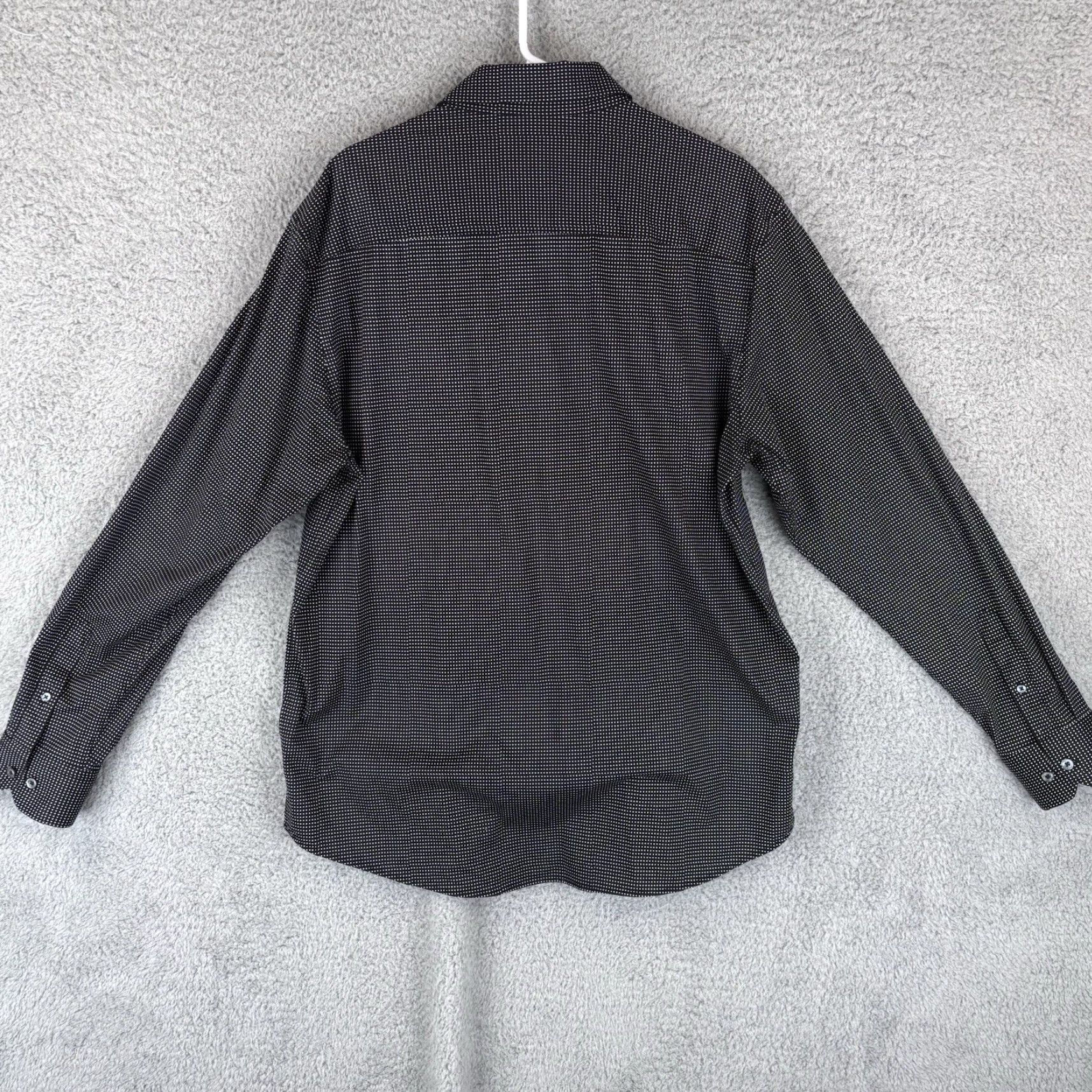 BUGATCHI BUGATCHI Dress Shirt Men XL Black White Polka Dot 8 Way Stretch Button-Up Casual Long Sleeve Collared Spread Size 46R - 7 Thumbnail