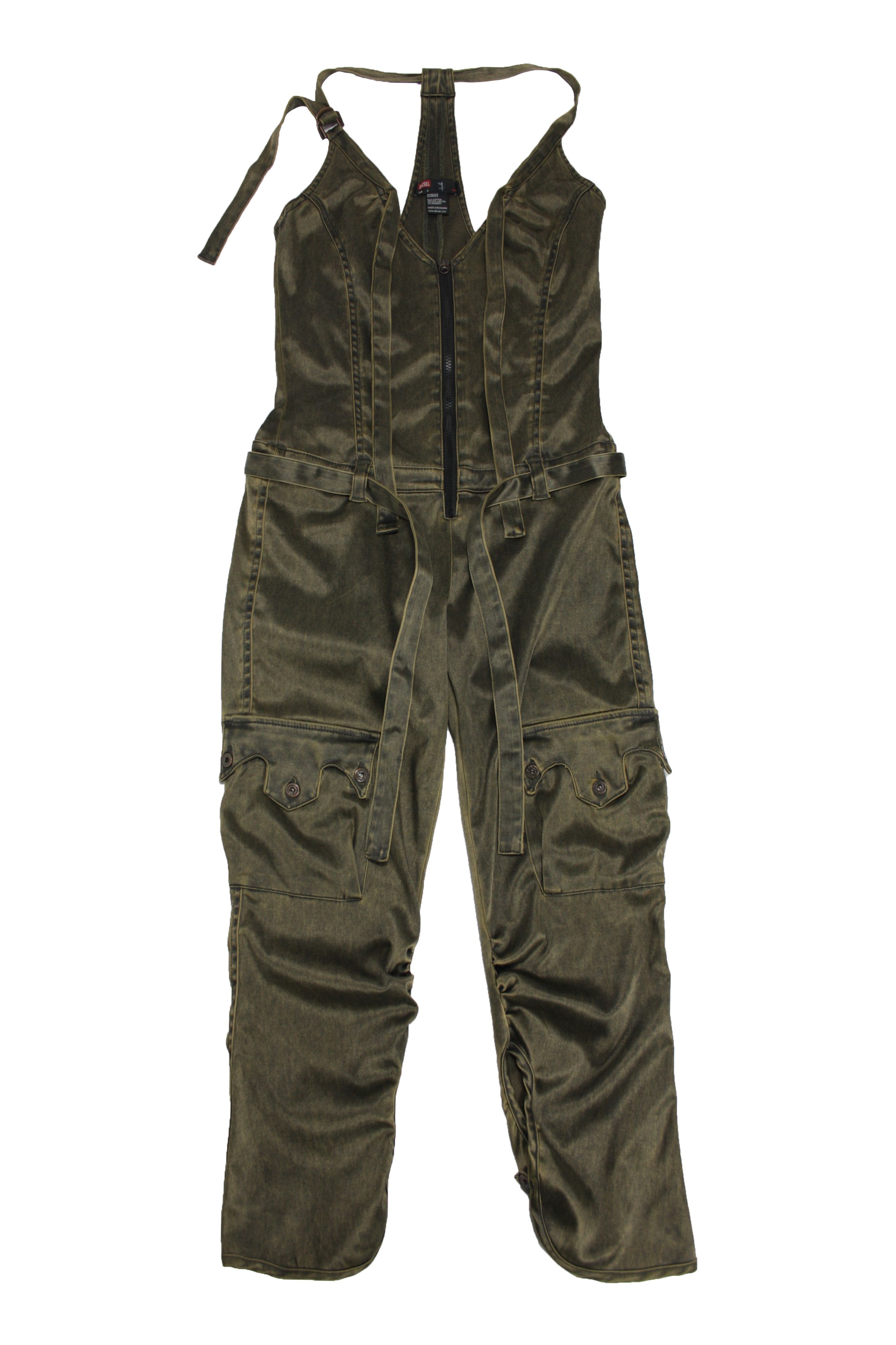 image of Avant Garde x Diesel Y2K Strappy Silky Jumpsuit Overall in Green Olive, Women's (Size 25)