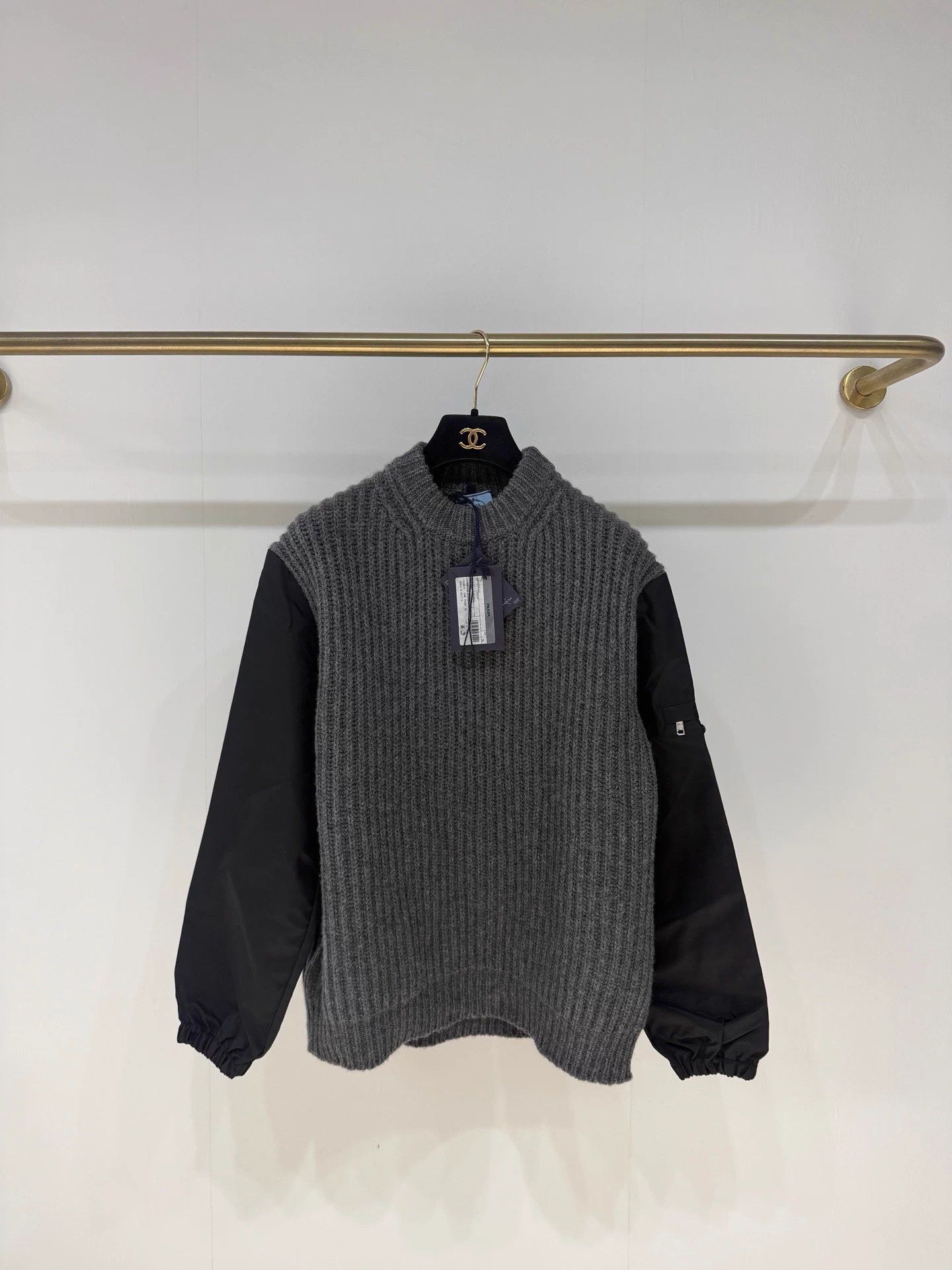 Prada Prada Grey Patchwork Knit Sweater w/ Triangle Logo (36) Size M / US 6-8 / IT 42-44 - 1 Thumbnail