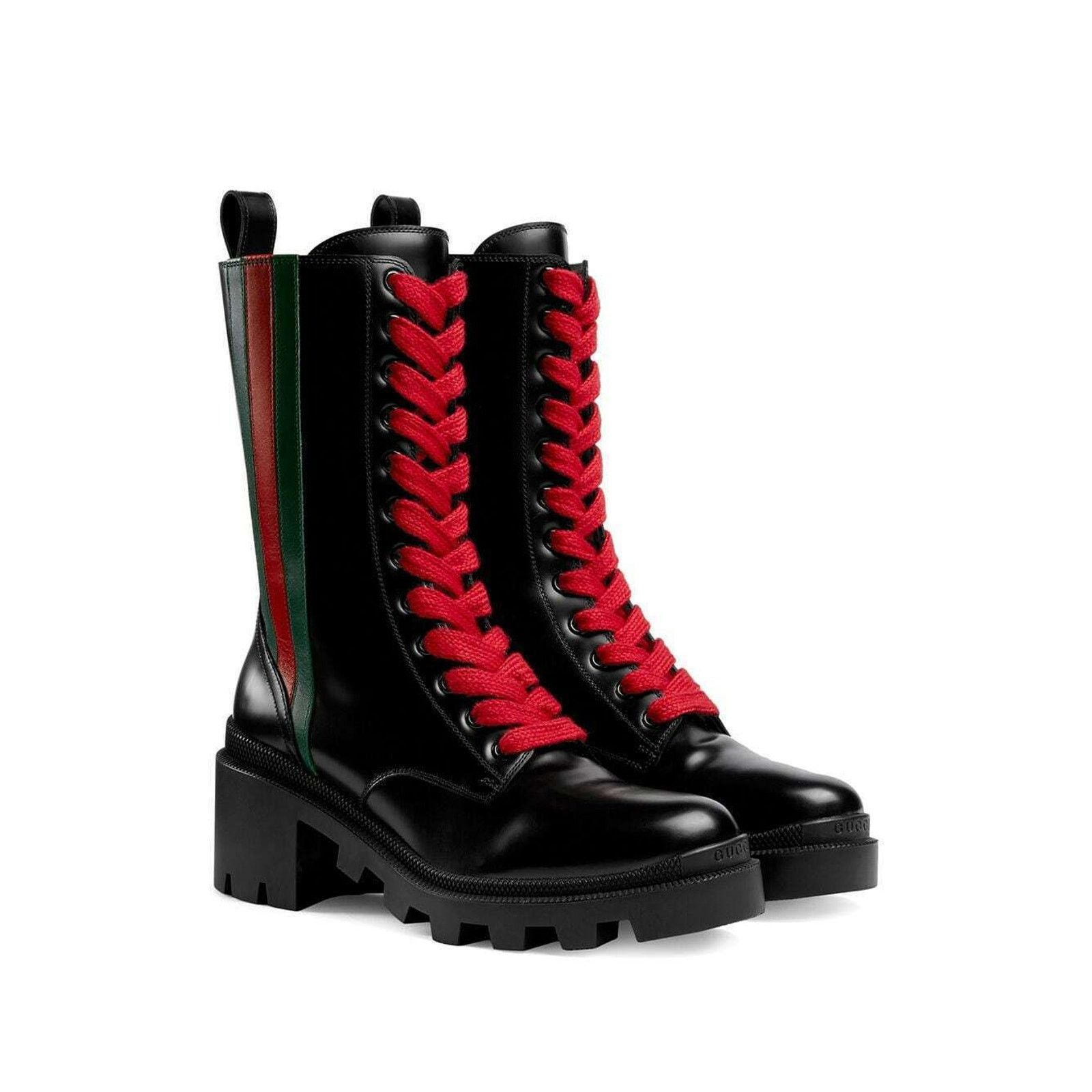 Gucci Gucci Trip Black Leather Red Green Web Stripe Mid Calf Block Size US 5 / IT 35 - 2 Thumbnail