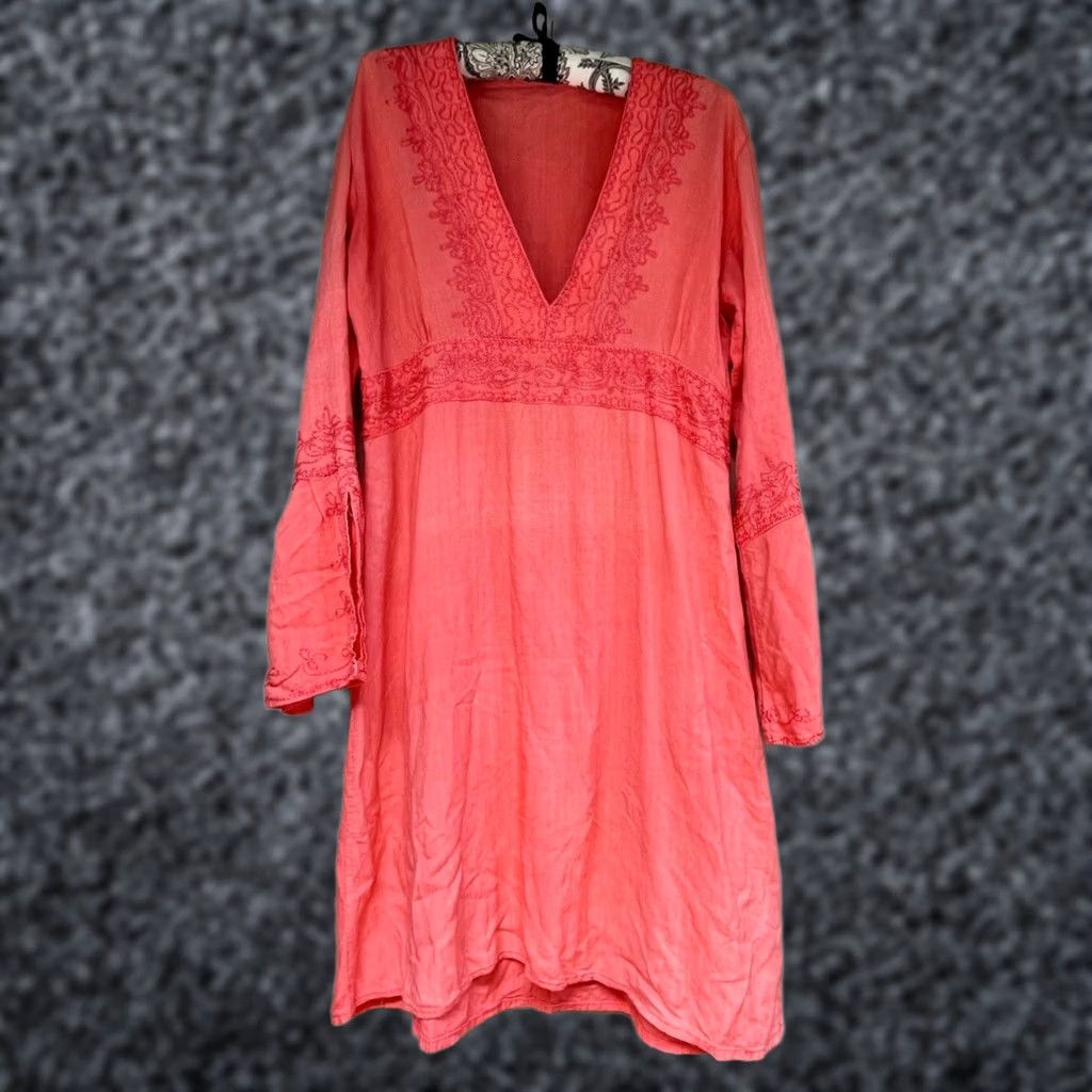 Vintage Calypso by Christiane Celle Womens V-Neck Embroidered Dress Orange One Size Size ONE SIZE - 1 Thumbnail