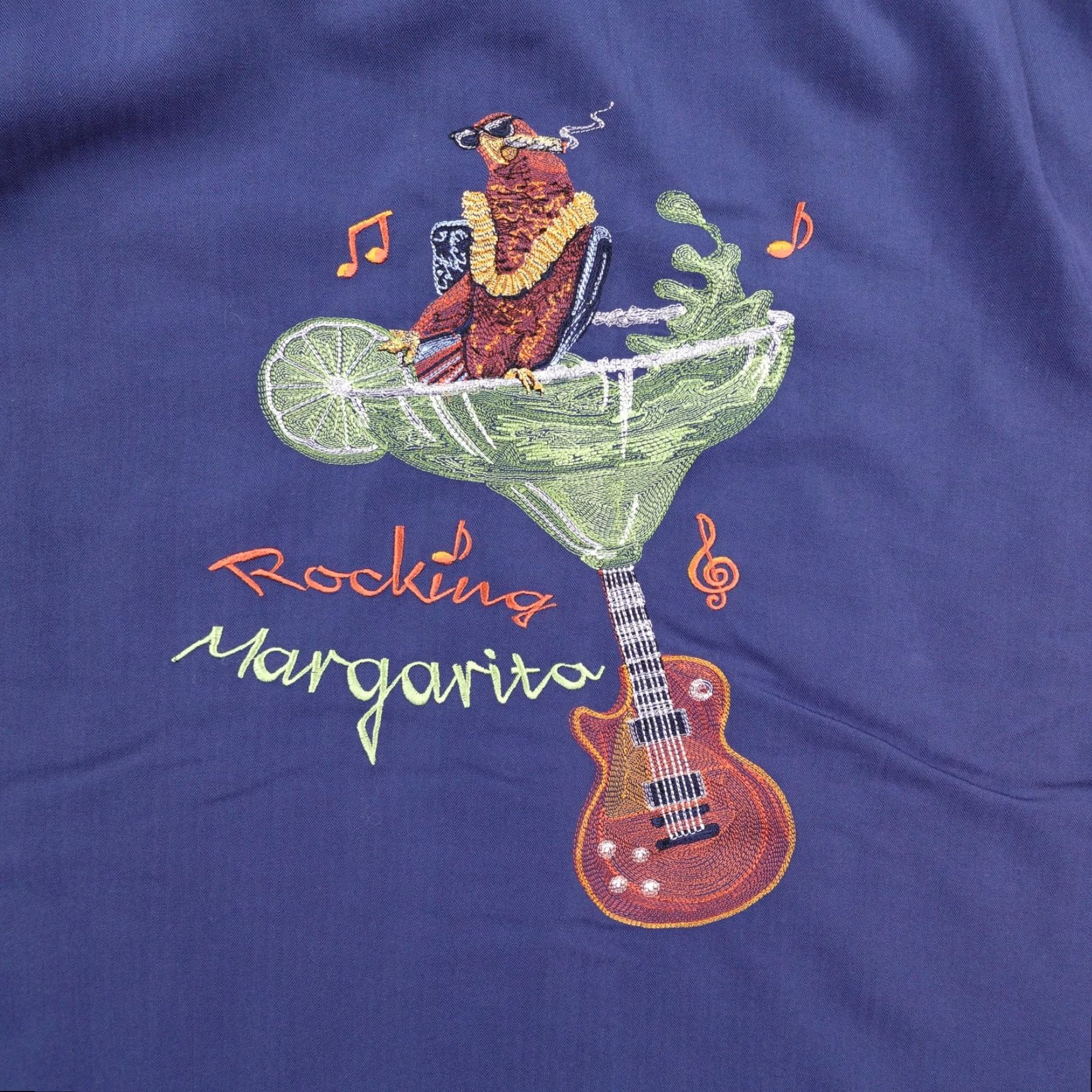 Vintage Caribbean Shirt Men XL Blue Rocking Margarita Parrot Guitar Embroidered Hawaiian Size US XL / EU 56 / 4 - 6 Thumbnail