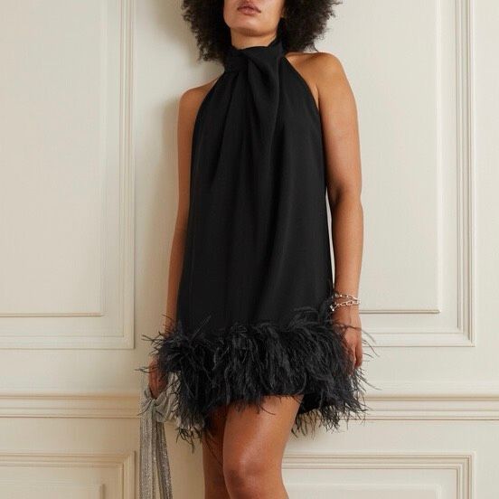16Arlington 16Arlington Dress Feather Trim Black Cynthia Mini Dress Size Size L / US 10 / IT 46 - 6 Thumbnail
