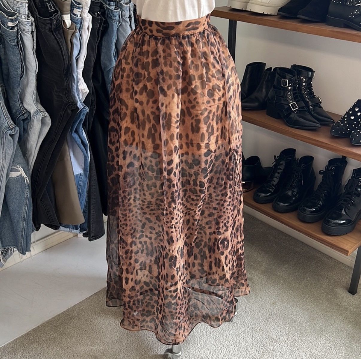 BLVD BLVD Sheer Leopard Print Maxi Skirt With High Slit Size L Size 34" / US 12 / IT 48 - 1 Thumbnail