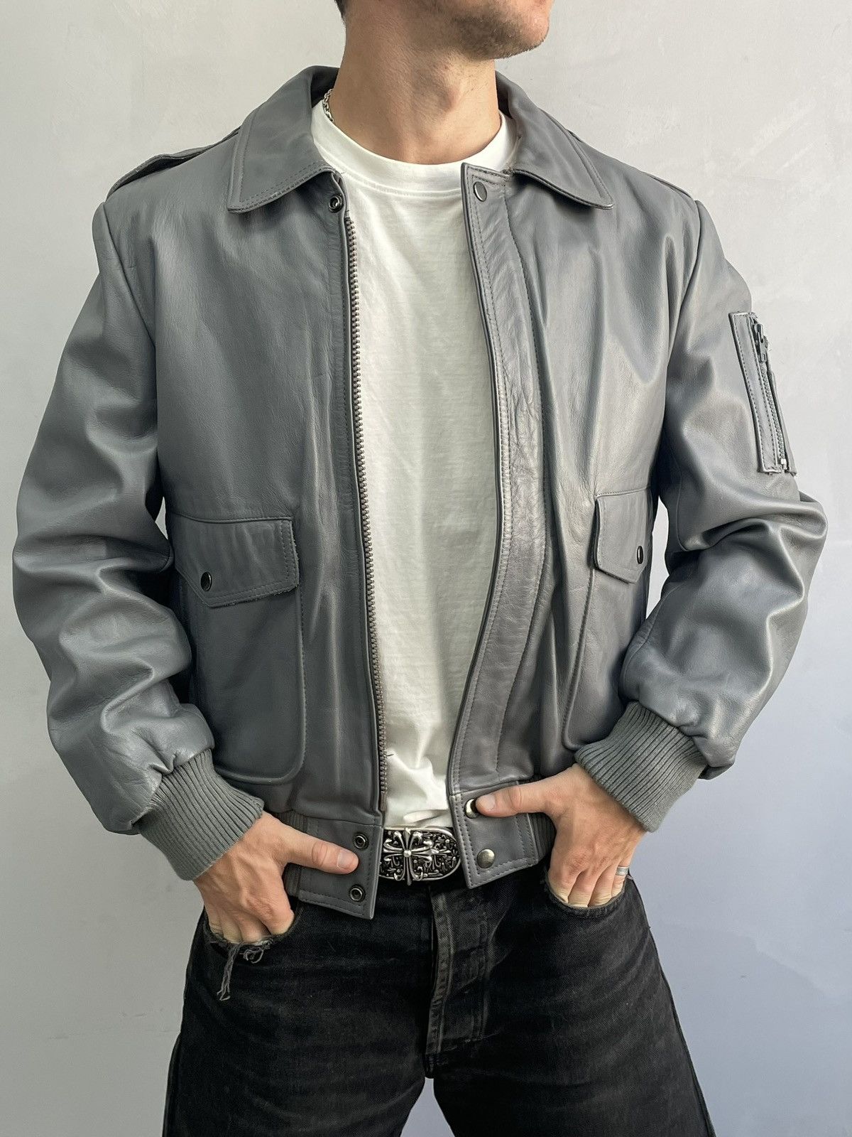 Schott Leather aviation leather bomber jacket 90s schott jacket Size US L / EU 52-54 / 3 - 1 Thumbnail