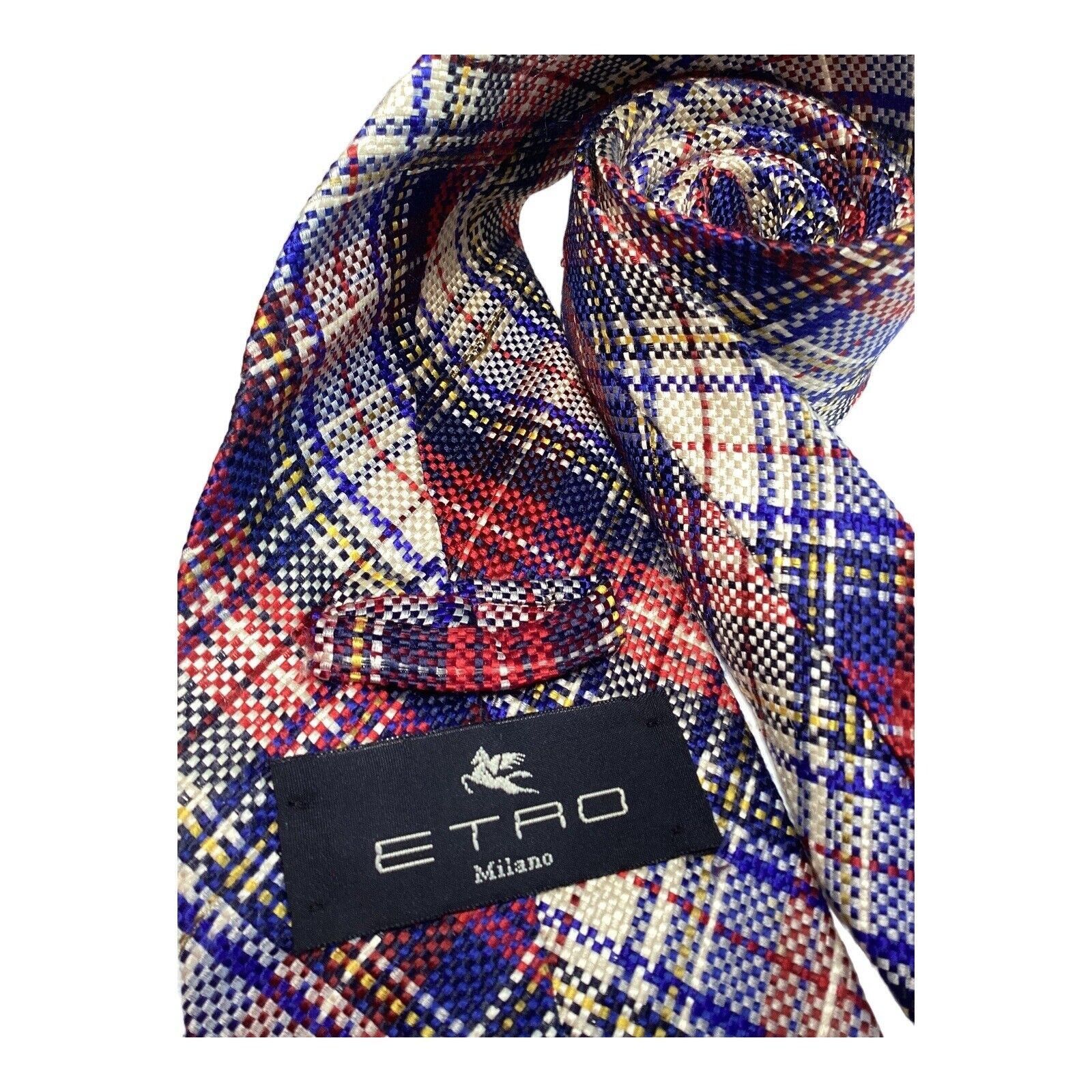 Etro ETRO Milano Blue PLaids & Cheks Luxury Silk Tie Made In Ital Size ONE SIZE - 3 Thumbnail
