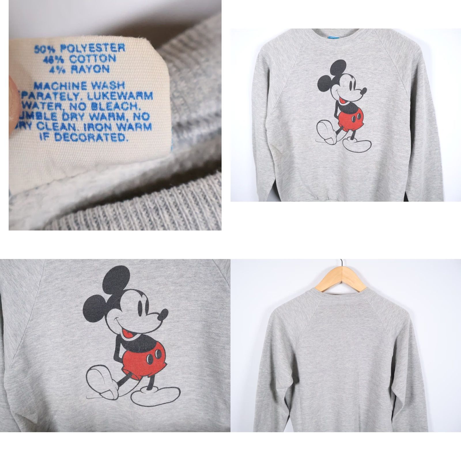 Disney VINTAGE Disney Mickey Mouse Sweatshirt Men Large Gray 80s Cartoon Graphics Fleece Raglan Crew Neck Cotton Blend Polyester Rayon Medium Tagged Large Size US M / EU 48-50 / 2 - 8 Thumbnail