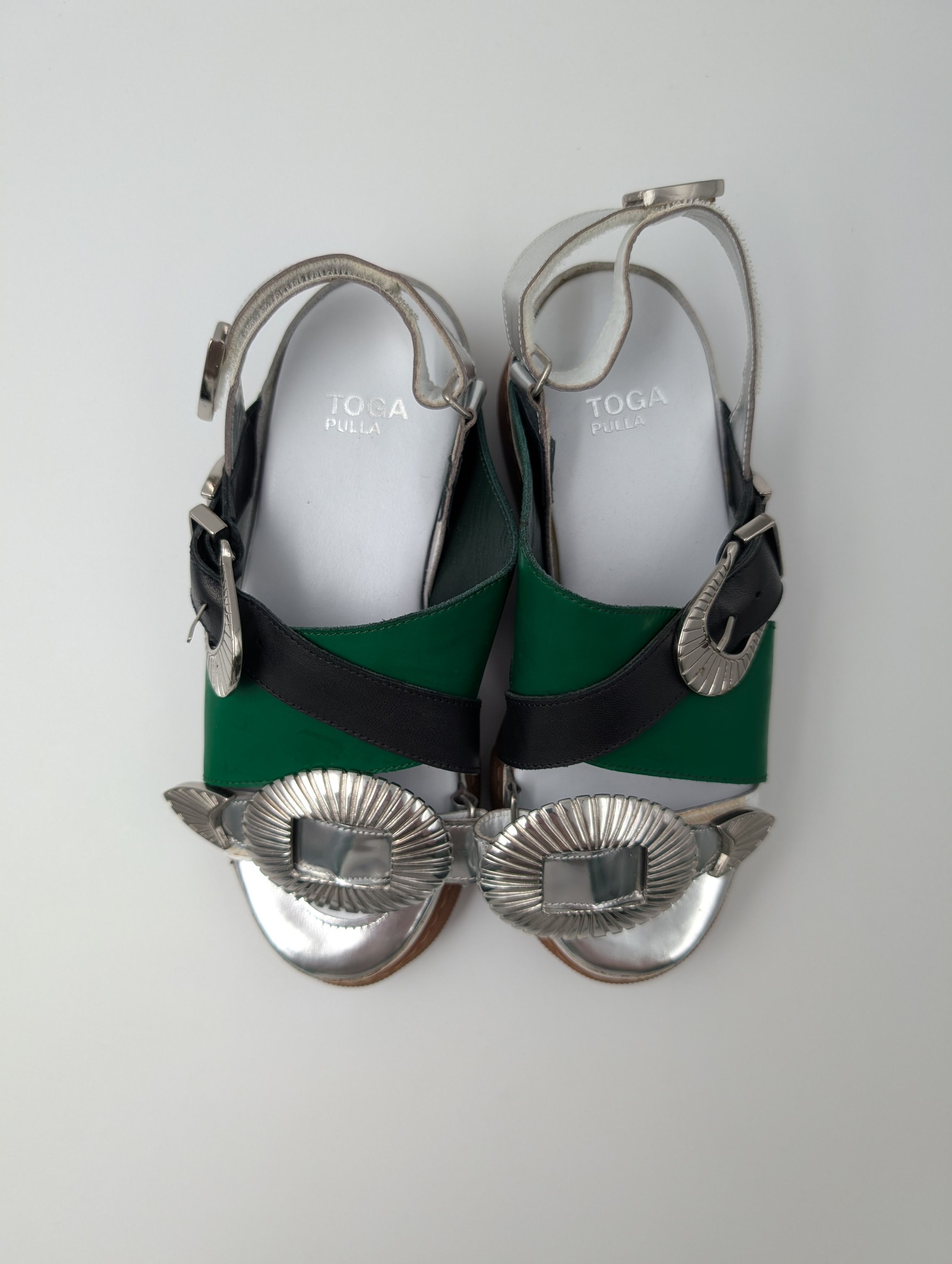 Toga Pulla Green And Silver Open-Toed Shoes With Iconic Detail Size US 5 / IT 35 - 4 Thumbnail