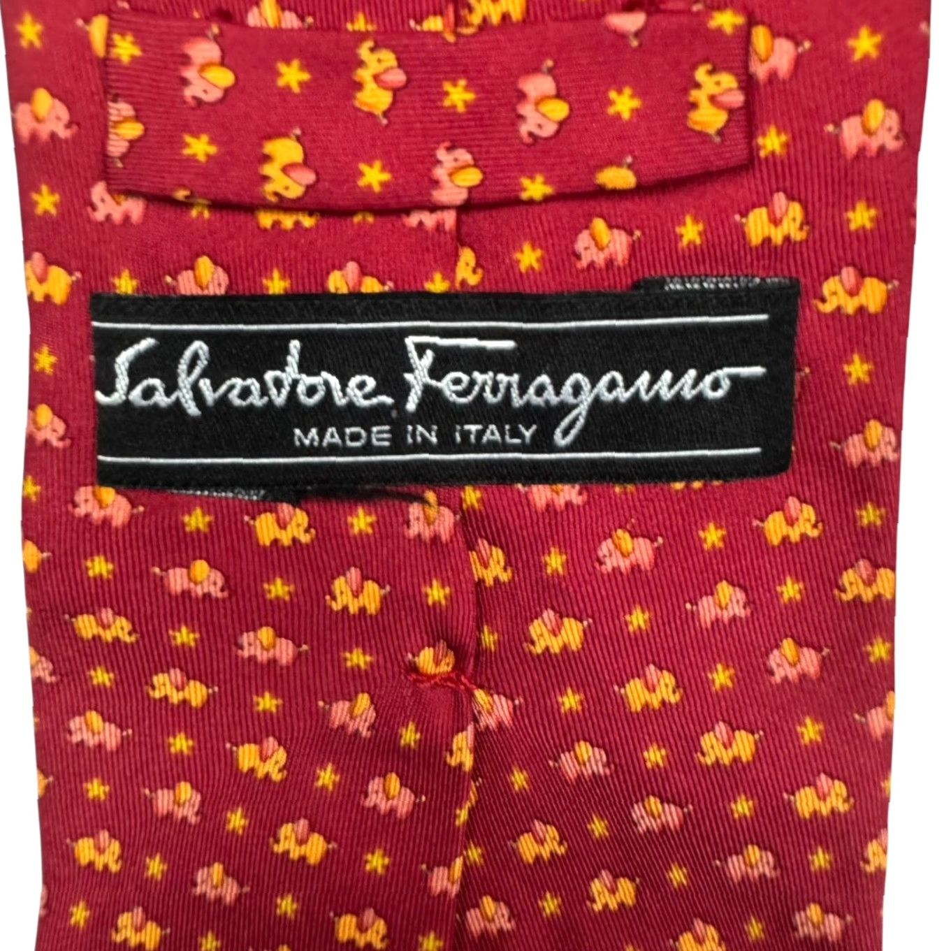 Salvatore Ferragamo Salvatore Ferragamo Tie Men 100% Silk Red Elephants Italy Vintage No Size ONE SIZE - 4 Thumbnail