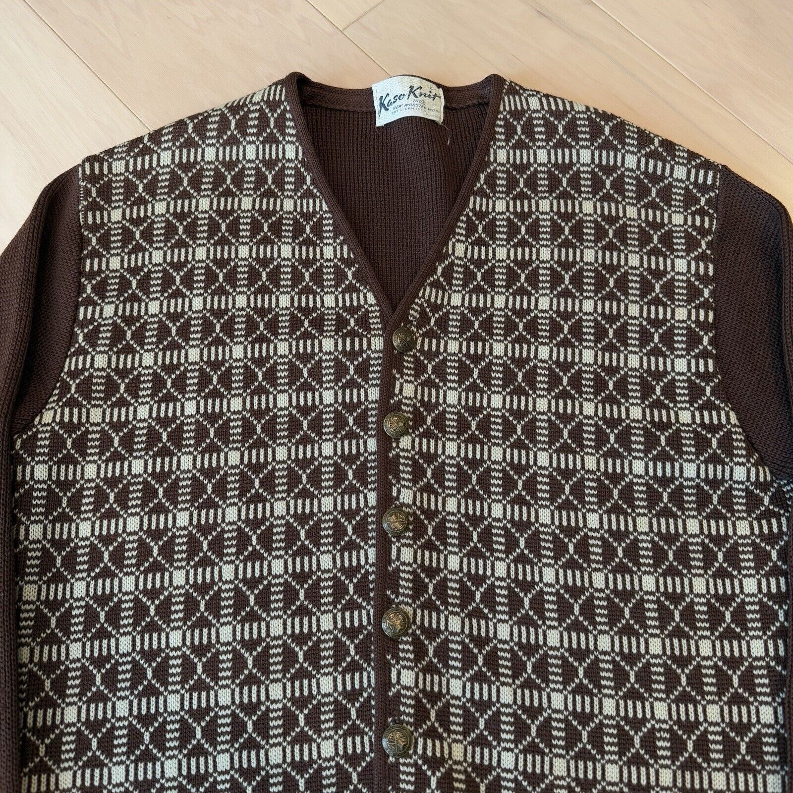 Vintage Vintage Kaso Knit Cardigan Women's L Brown Argyle Worsted Size L / US 10 / IT 46 - 3 Thumbnail