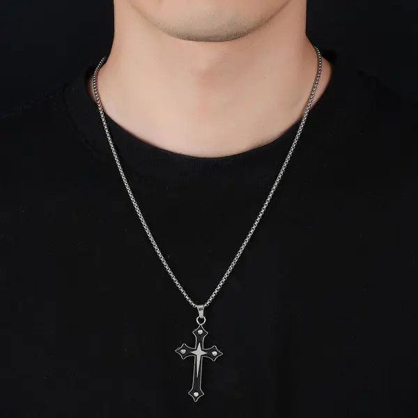 Jewelry Black Stainless Steel Cross Pendant Necklace Size ONE SIZE - 1 Thumbnail