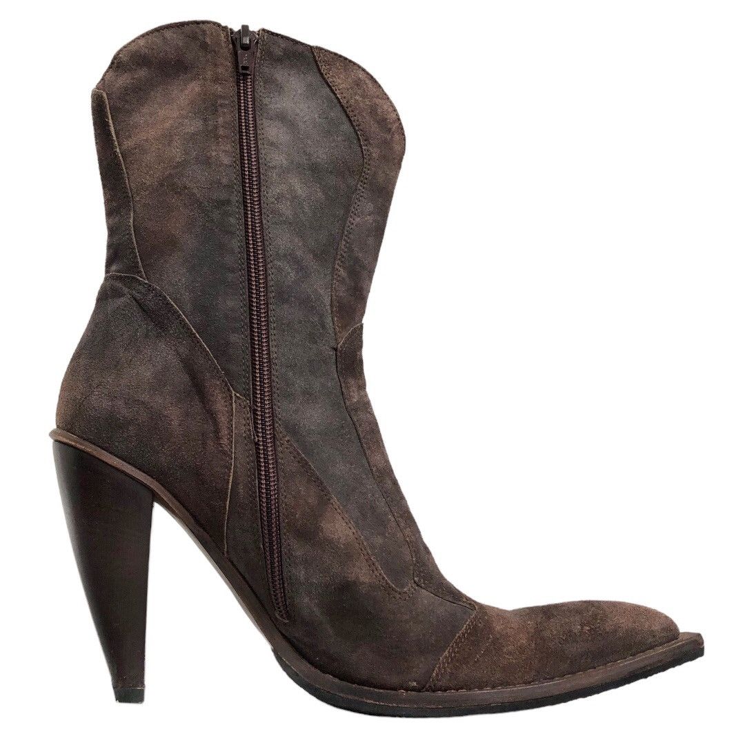 Gianni Barbato 🧿aged suede point toe heeled western boots brown Size US 9 / IT 39 - 12 Thumbnail