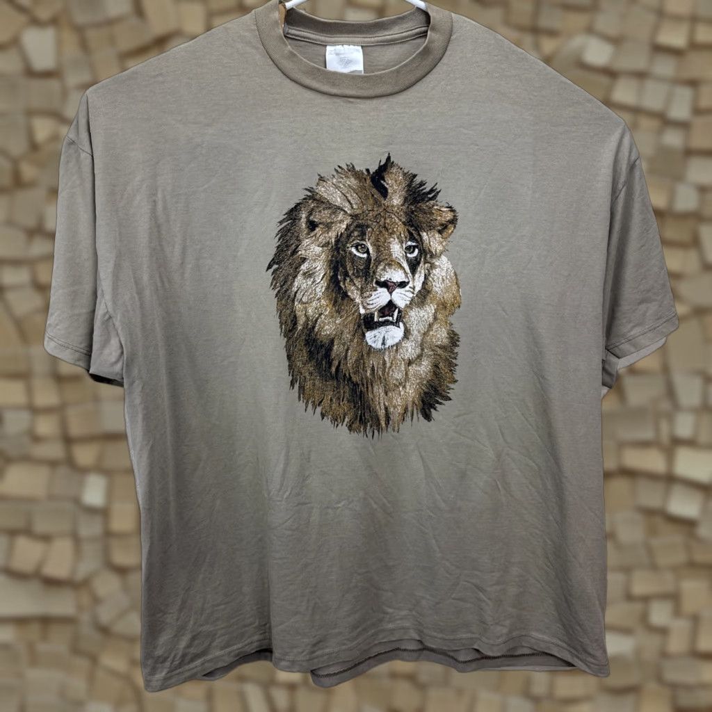 Jerzees VINTAGE JERZEES Big Face Lion 90s Graphic T Shirt USA Beige 3XL Men Shirt Size US XXL / EU 58 / 5 - 1 Thumbnail