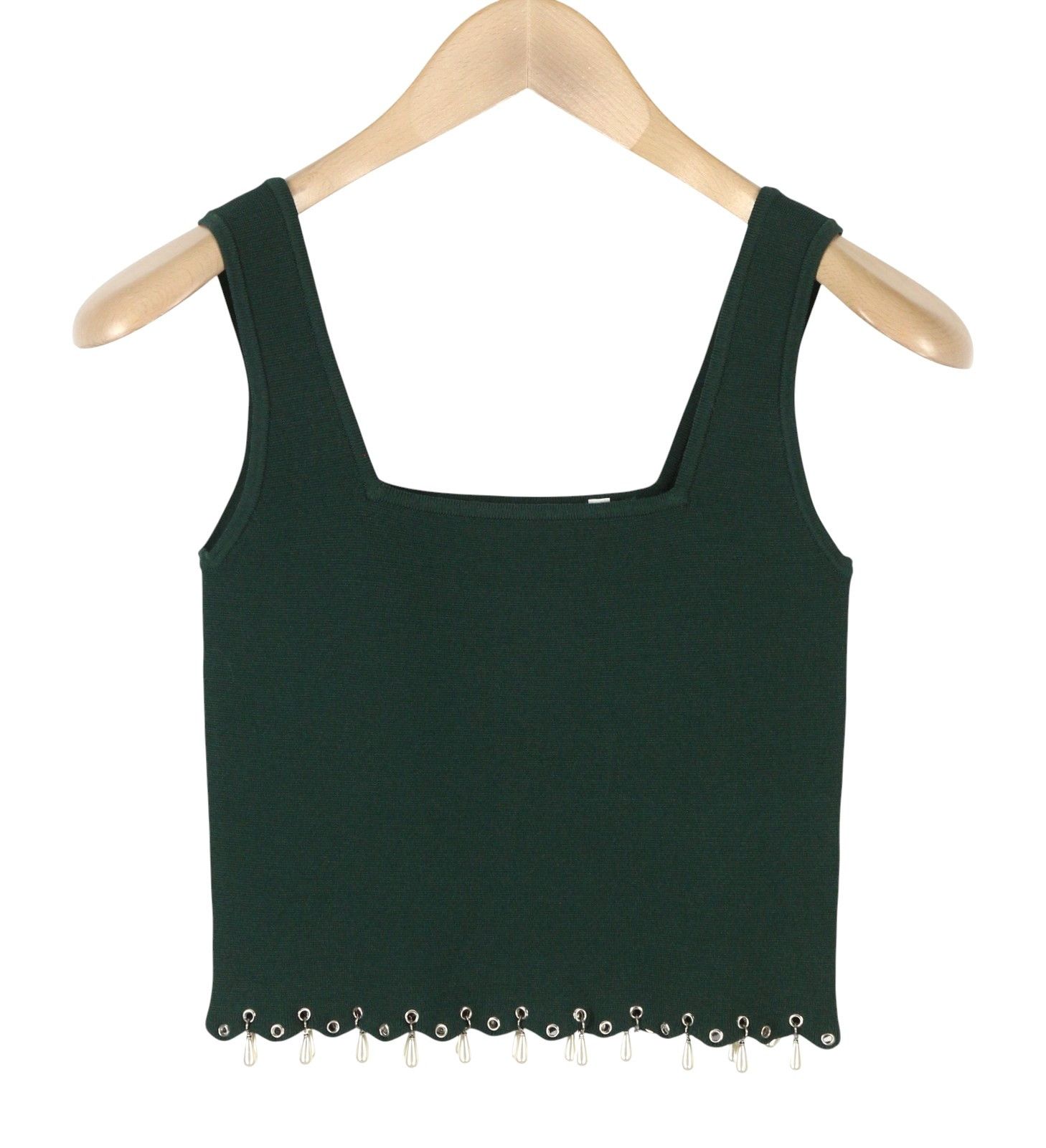 Sandro 2 M Green Tassels Beads Scalloped Hem Knit Cropped 88510 Size M / US 6-8 / IT 42-44 - 3 Thumbnail