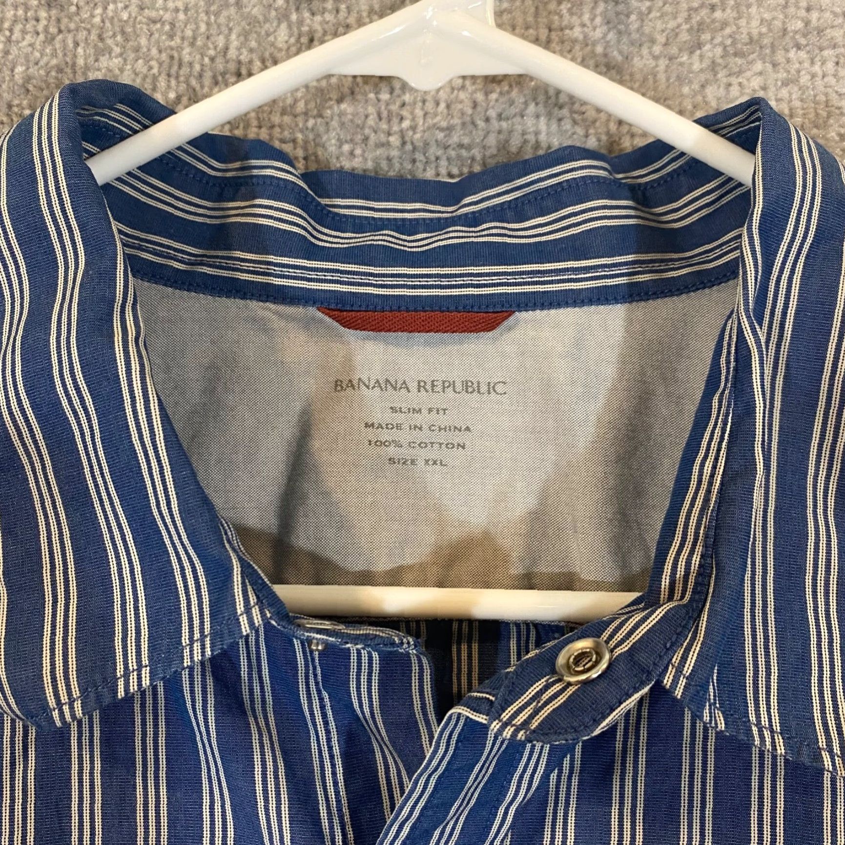 Banana Republic Banana Republic Shirt Mens 2XL Slim Blue Striped Pearl Snap Up Western Top L/S Size US XXL / EU 58 / 5 - 2 Thumbnail