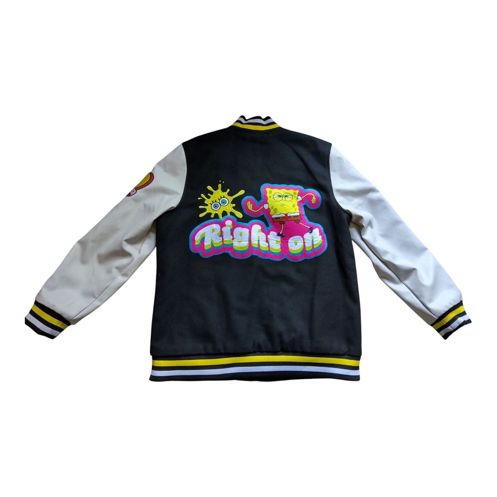 Members Only Women's SpongeBob Varsity Jacket, Size Large, Black/Yellow Size L / US 10 / IT 46 - 5 Thumbnail