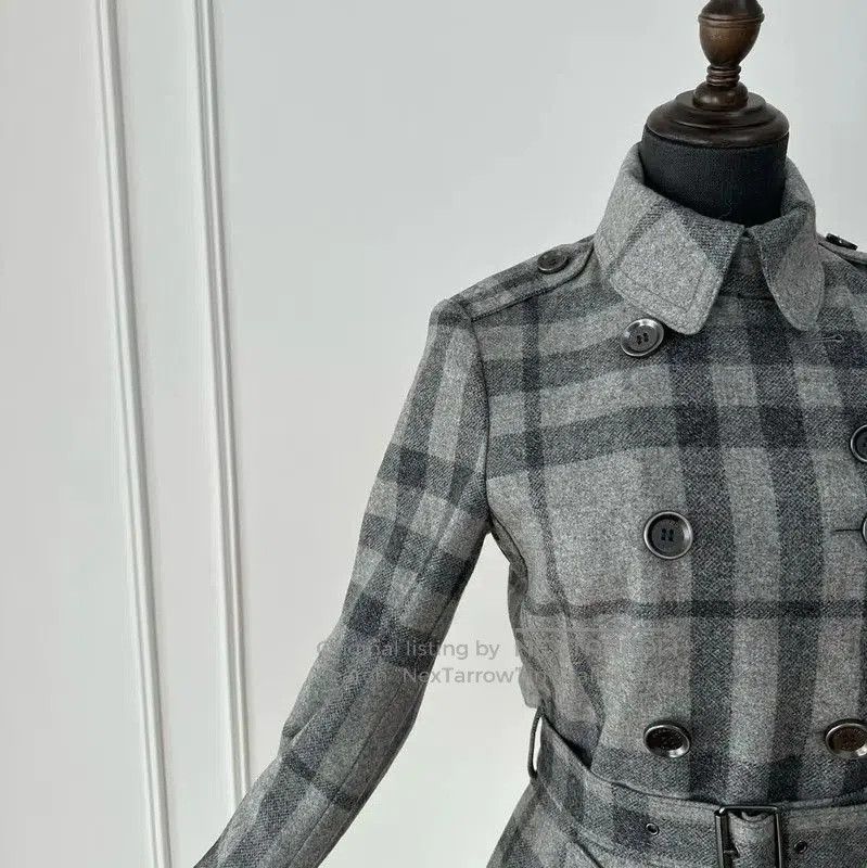 Burberry Burberry Gray Plaid Women's Trench Coat. Size M / US 6-8 / IT 42-44 - 3 Thumbnail