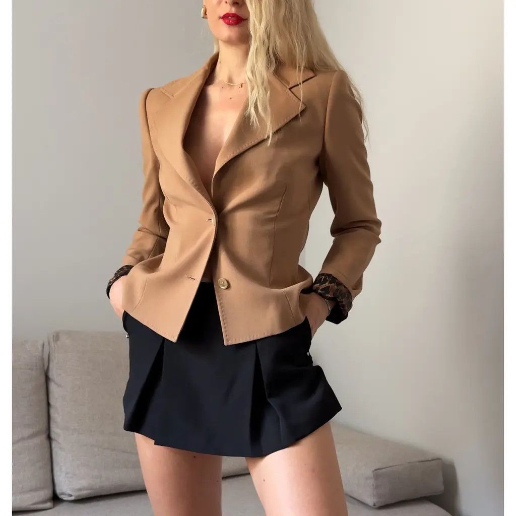 Dolce & Gabbana Dolce & Gabbana Camel Wool Blazer Leopard Print Size IT42 Size M / US 6-8 / IT 42-44 - 1 Thumbnail