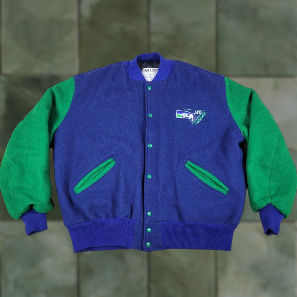 Vintage VINTAGE DeLong Seattle Seahawks Wool Varsity Jacket Mens XL Blue Green Snap USA 70s Size US XL / EU 56 / 4 - 1 Thumbnail