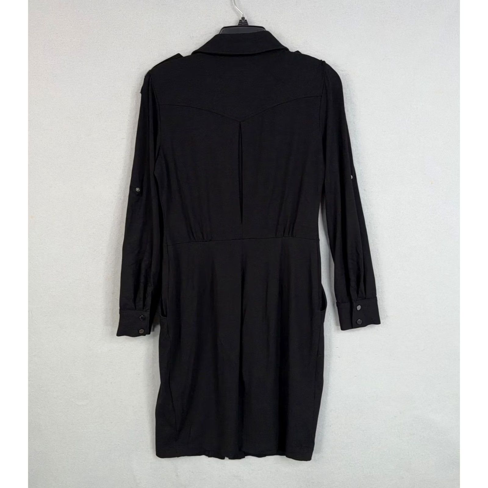 Vintage Cache Dress Womens 10 Black Shirt Collared Snap Front Pockets Stretch Workwear Size L / US 10 / IT 46 - 5 Thumbnail