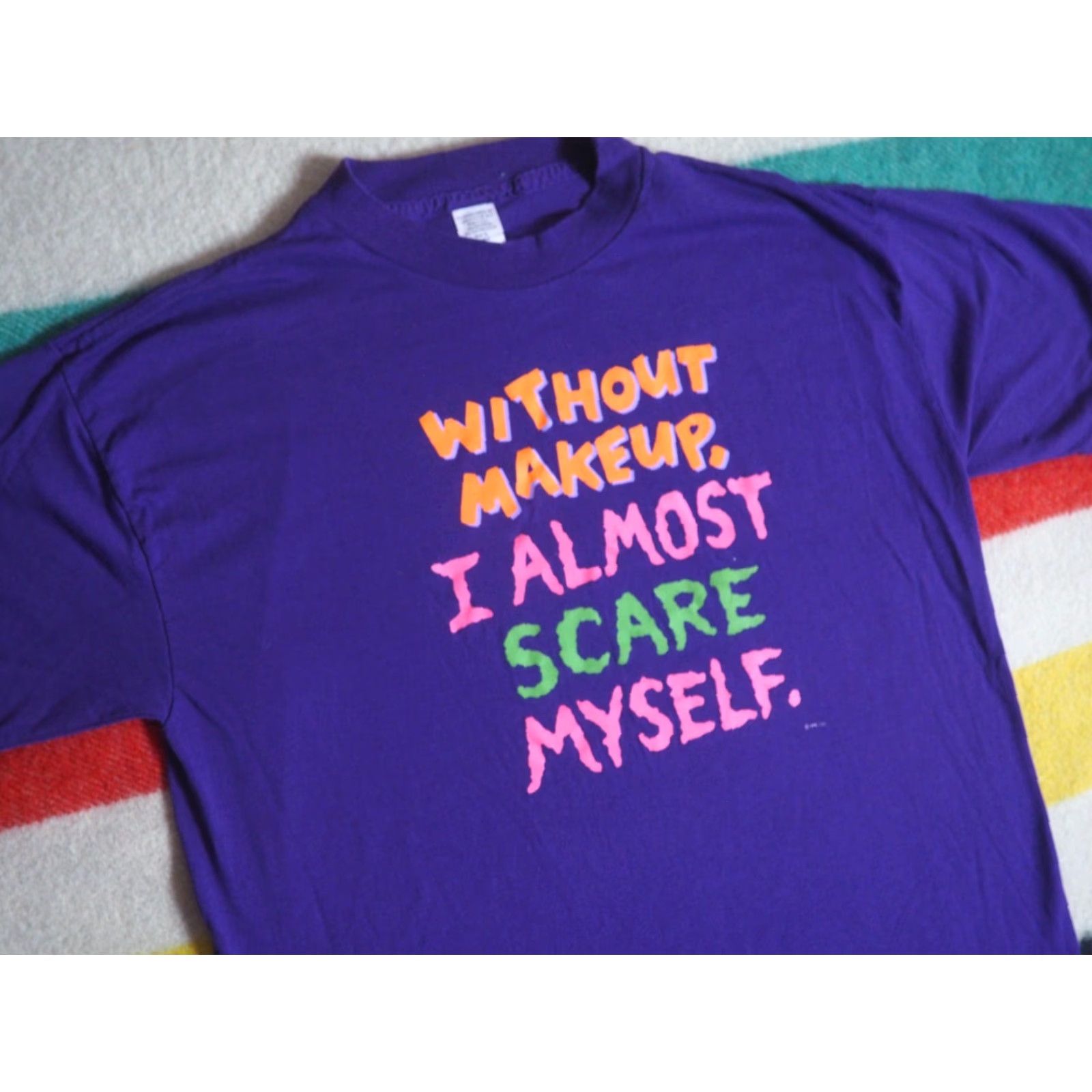 Vintage VTG Hallmark T-Shirt Shirt 50/50 Purple Tee Unisex L 80s 90s Text Joke Humor Makeup Funny Graphic Tee Size US L / EU 52-54 / 3 - 2 Thumbnail