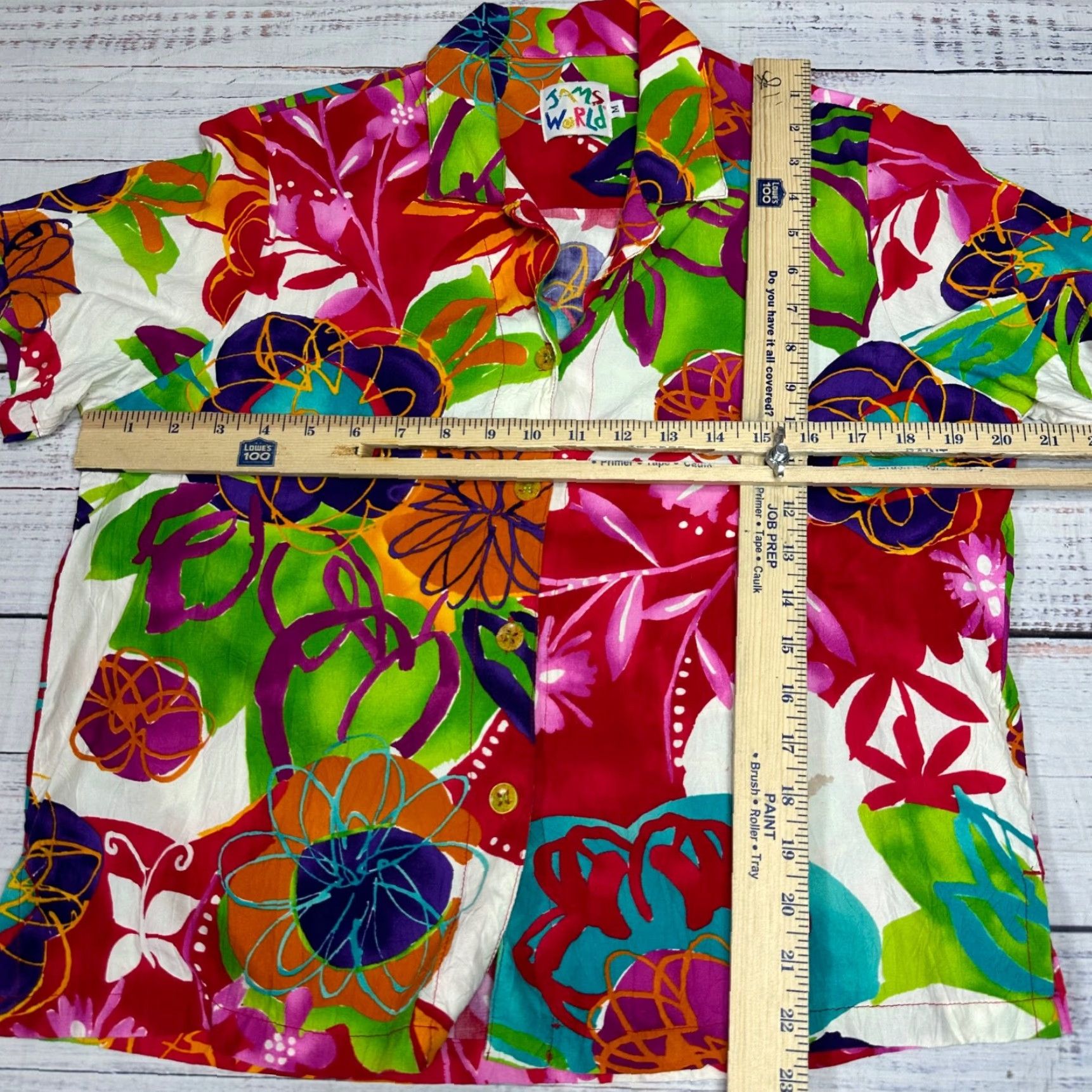 Jams World Vtg Jams World Womens Bright Rave Print Button Up Top Sz M Short Sleeve Collar Size M / US 6-8 / IT 42-44 - 2 Thumbnail