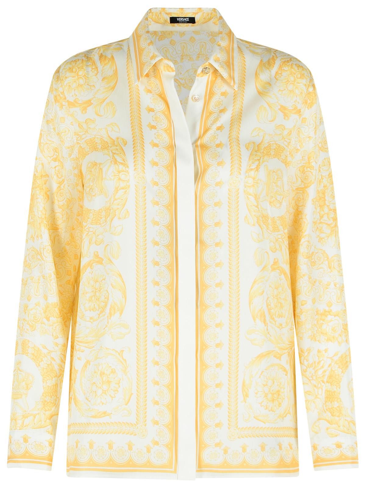 Versace VERSACE White And Beige 'Barocco' Silk Shirt Size M / US 6-8 / IT 42-44 - 1 Thumbnail