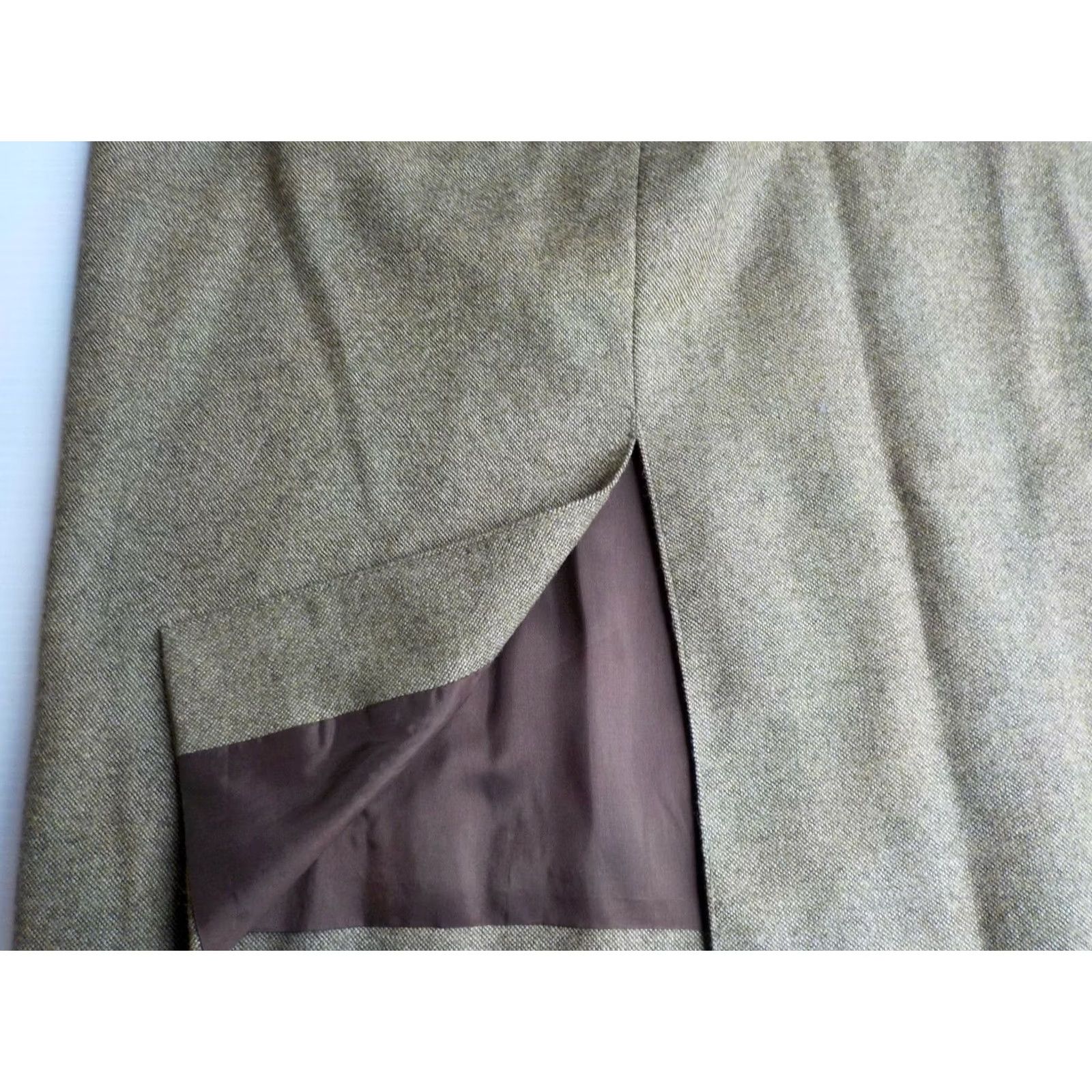 CO Co-Op Skirt Suit Women Size 4 Wool Greenish Brown Leather Like Cuff 2-Piece Set Jacket AP-AP 18" Blazer Pencil Skirt Barneys Made in Italy Size 27" / US 4 / IT 40 - 4 Thumbnail