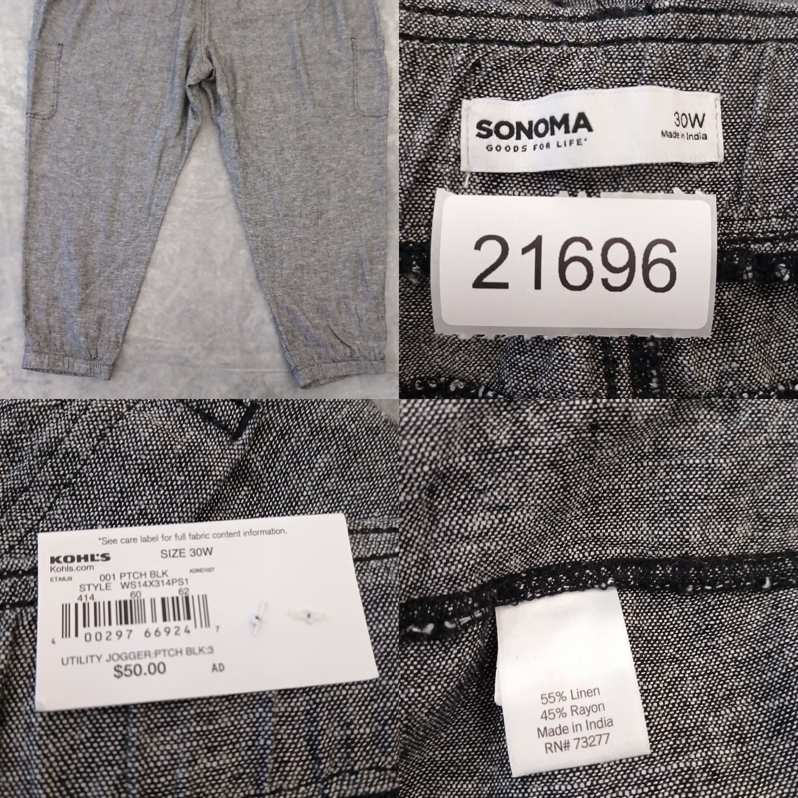Vintage Sonoma Pants Womens Plus 30W Black Linen Blend Cargo Pockets New Jogger Tapered Inseam 28in High Rise Elastic Waist Pockets Womens Size 30" / US 8 / IT 44 - 8 Thumbnail