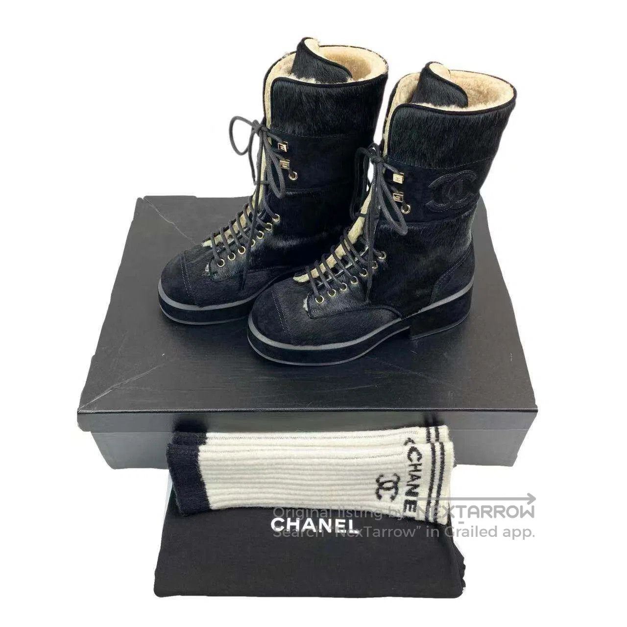 Chanel Chanel Double C logo horsehair lace-up socks and boots| Size US 5 / IT 35 - 2 Thumbnail